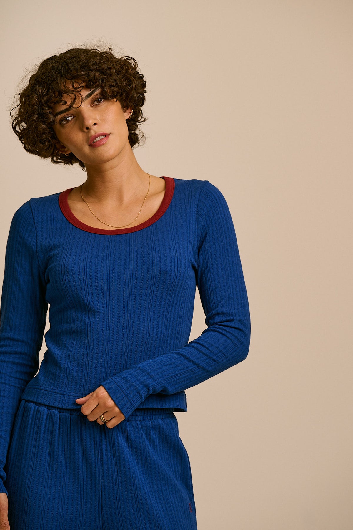 Celeste - Long Sleeve Pyjama in Blue and Burgundy