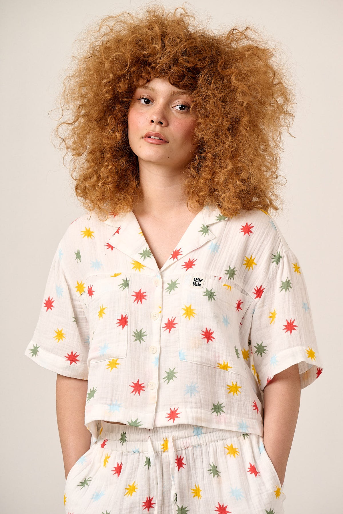 Alfie - Shirt Organic Cotton in Ecru Cosmic Folk Stars