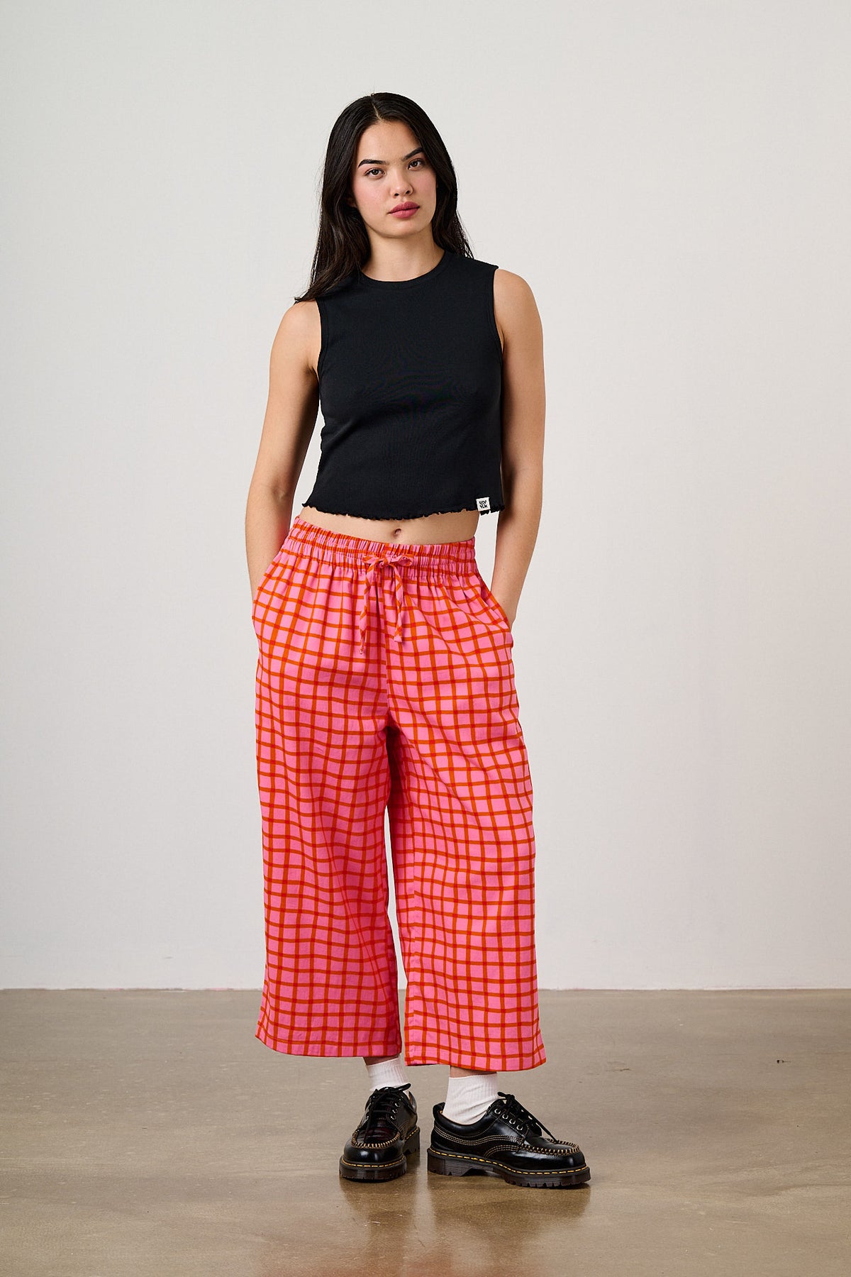 Chuck - Wide Leg Trousers Organic Cotton in Pink & Red Check