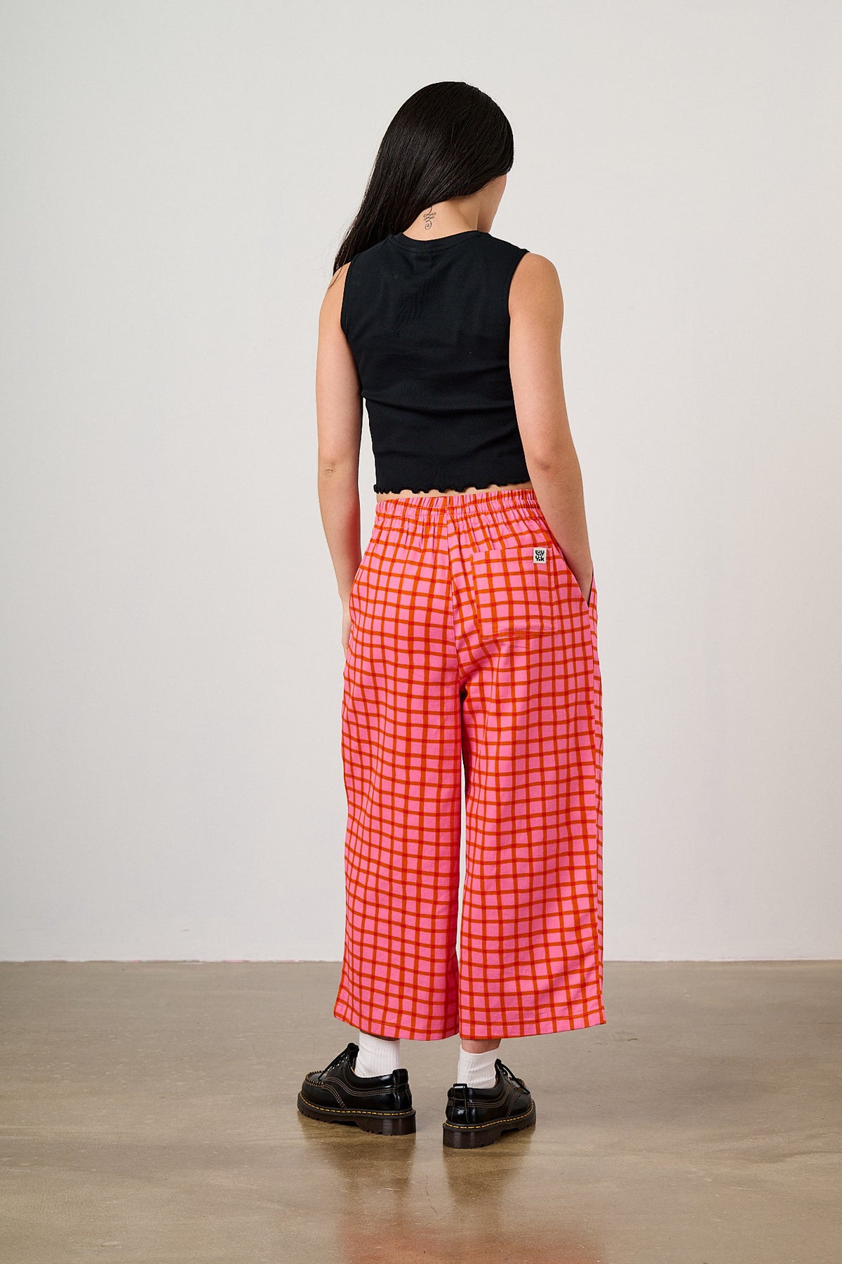Chuck - Wide Leg Trousers Organic Cotton in Pink & Red Check