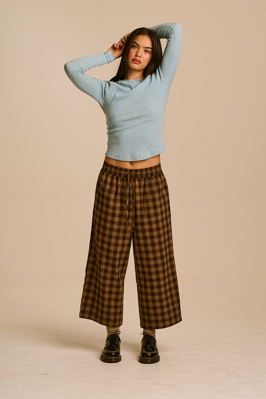 Chuck - Wide Leg Trousers Organic Cotton in Black & Brown Check