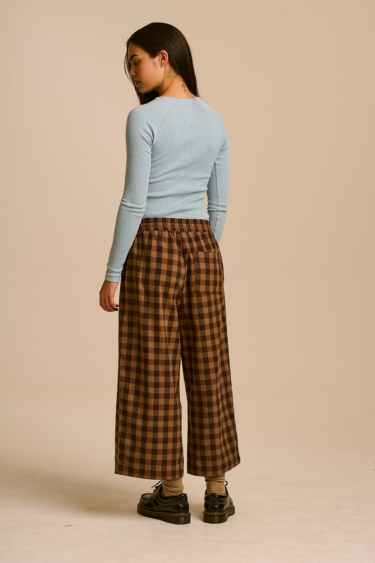 Chuck - Wide Leg Trousers Organic Cotton in Black & Brown Check