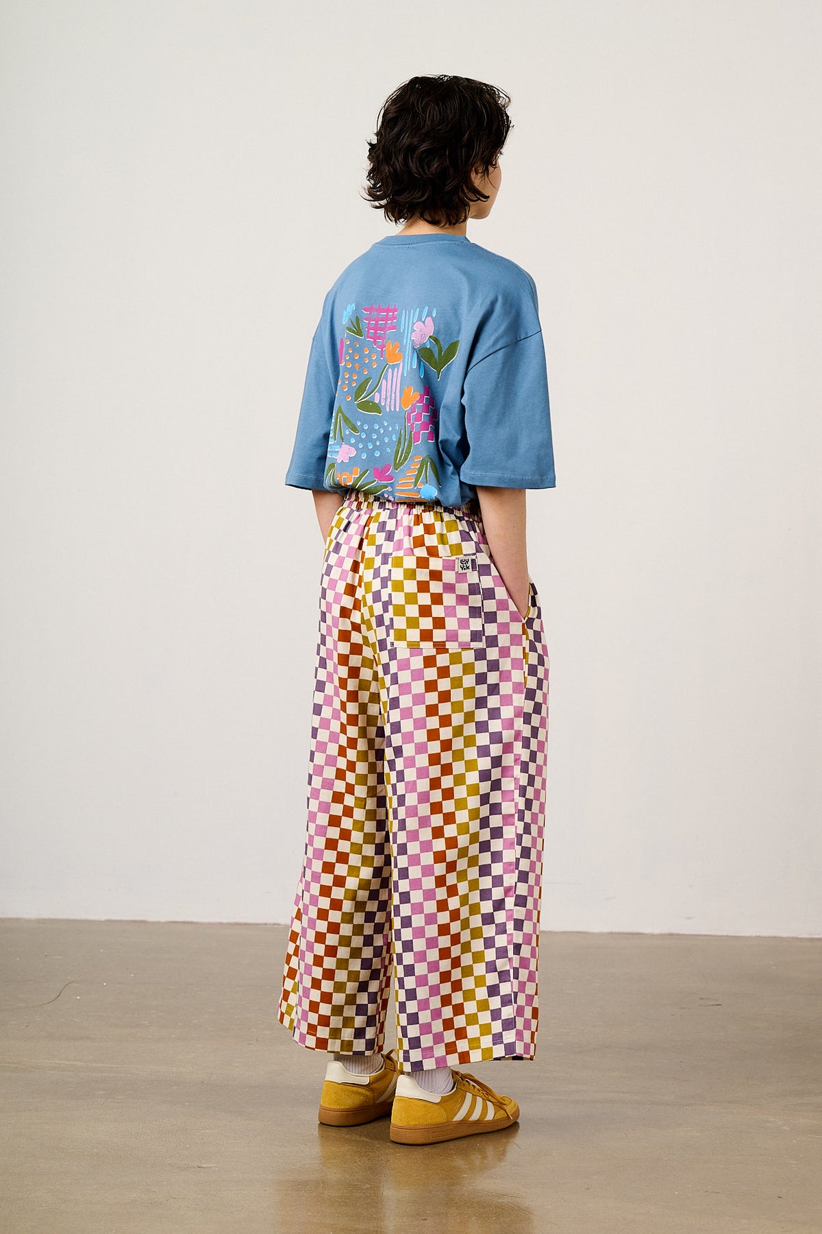 Chuck - Wide Leg Trousers Organic Cotton in Retro Picnic Checkerboard