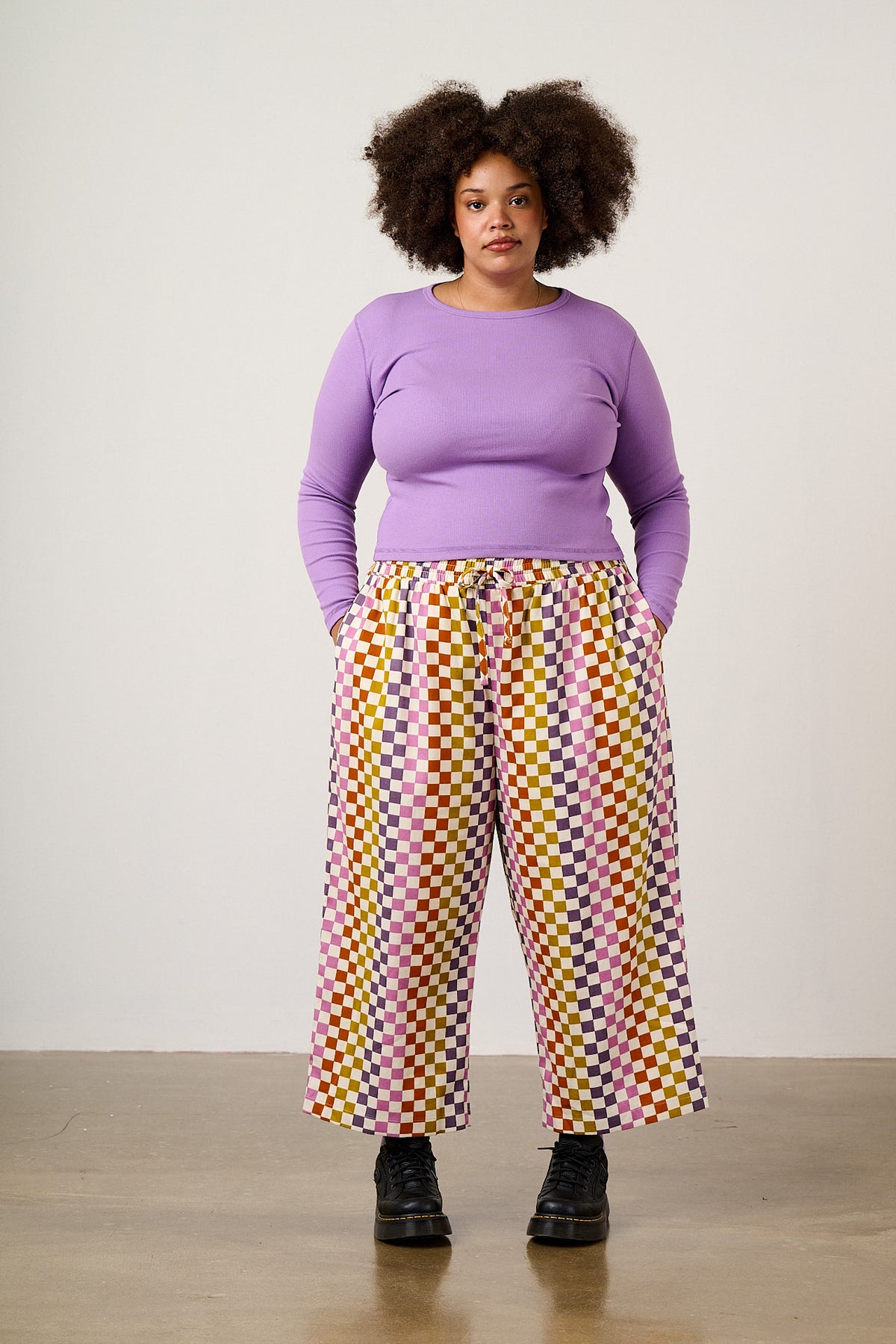 Chuck - Wide Leg Trousers Organic Cotton in Retro Picnic Checkerboard