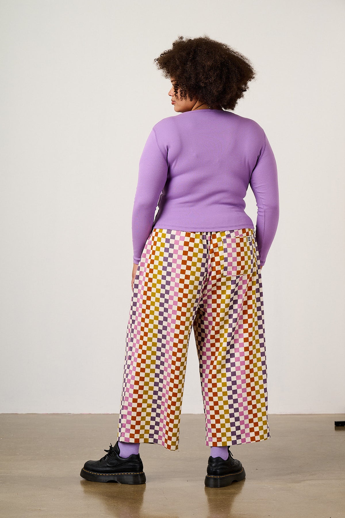 Chuck - Wide Leg Trousers Organic Cotton in Retro Picnic Checkerboard