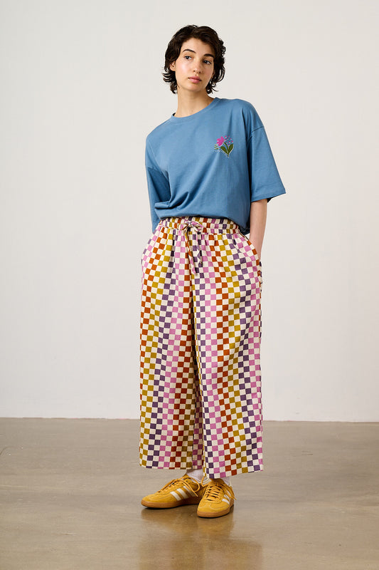 Chuck - Wide Leg Trousers Organic Cotton in Retro Picnic Checkerboard
