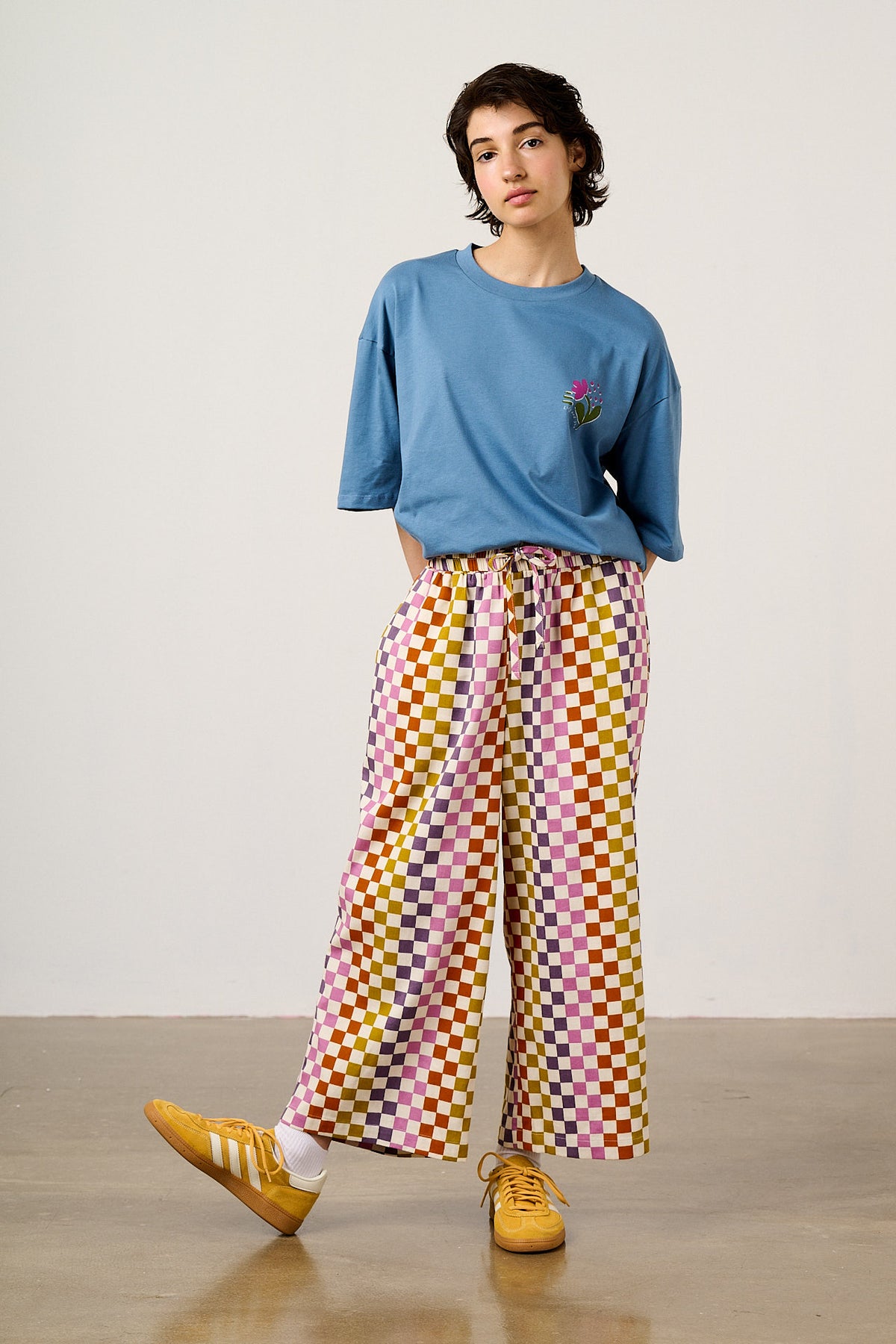 Chuck - Wide Leg Trousers Organic Cotton in Retro Picnic Checkerboard
