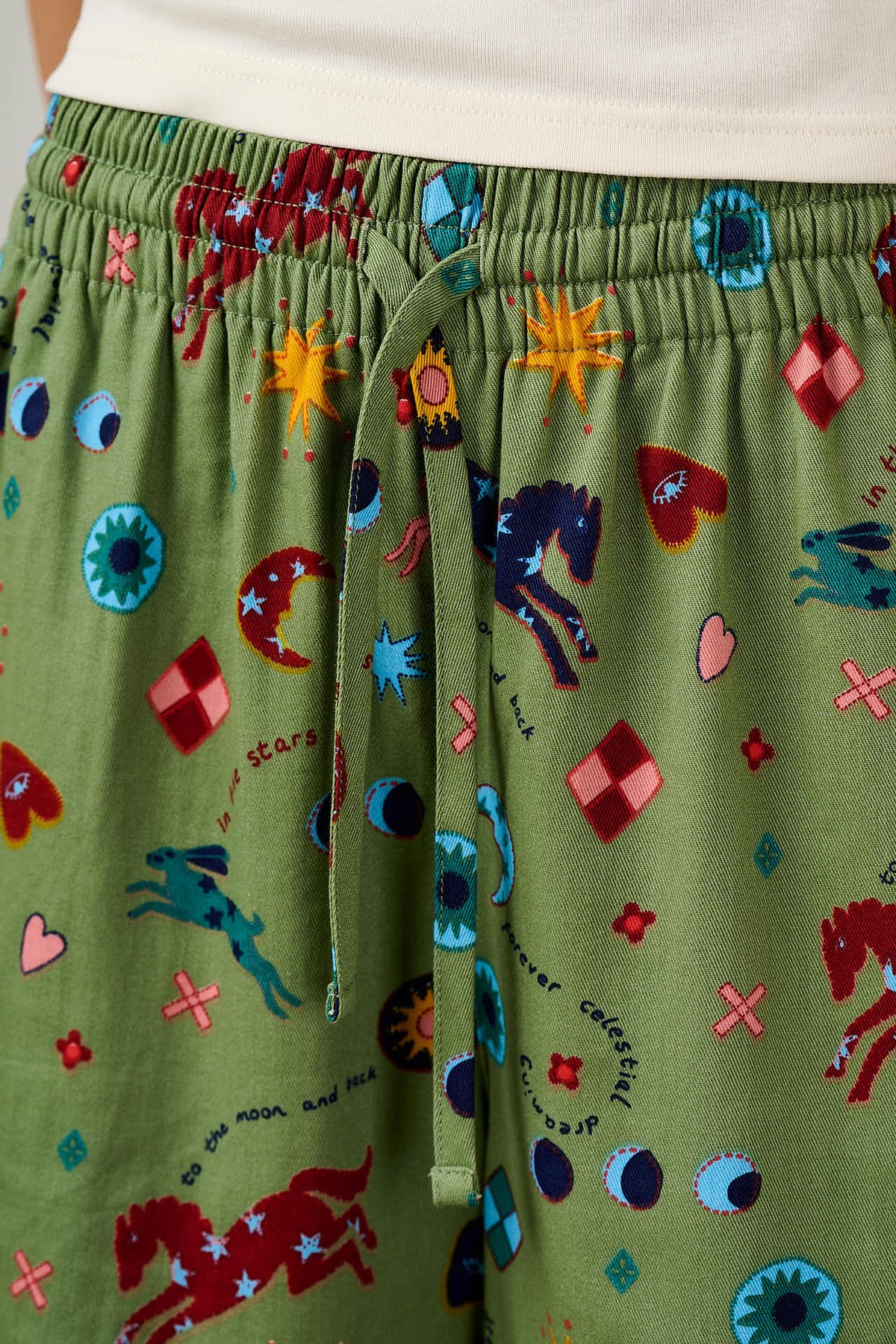 Chuck - Wide Leg Trousers - Organic Cotton in Green Celestial Dreaming