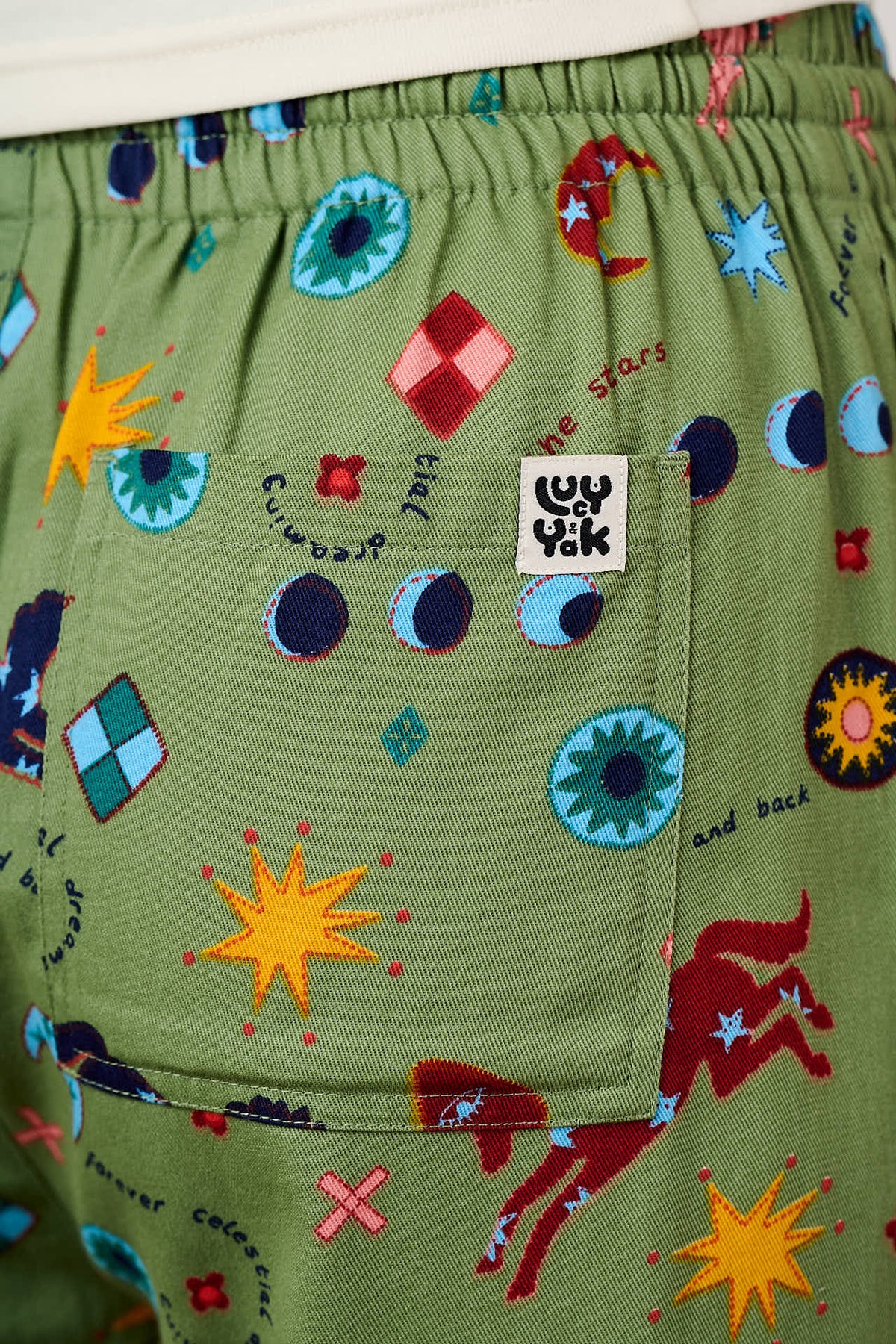 Chuck - Wide Leg Trousers - Organic Cotton in Green Celestial Dreaming