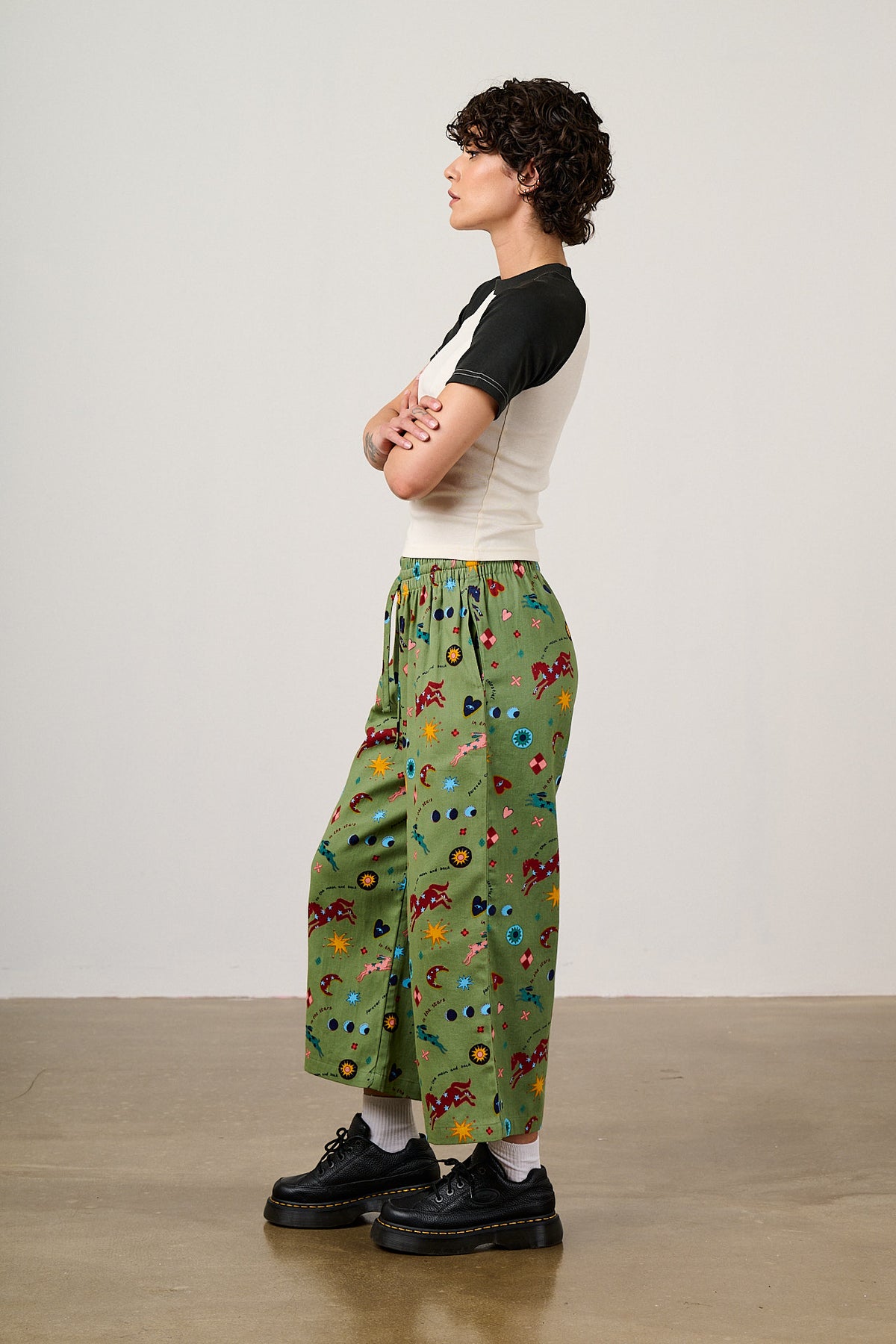 Chuck - Wide Leg Trousers - Organic Cotton in Green Celestial Dreaming