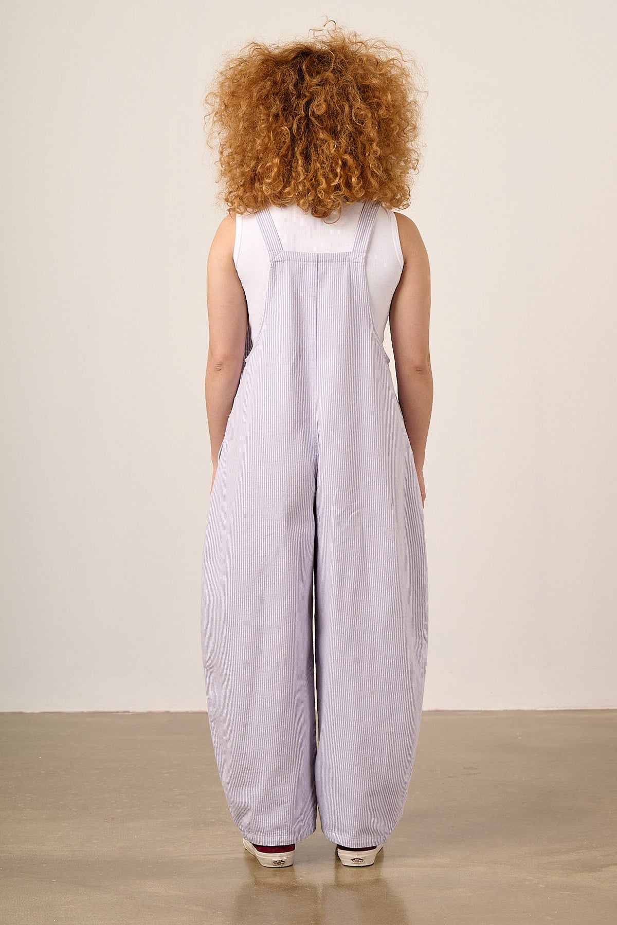Chula - Barrel Leg Dungarees Organic Cotton in Lilac Hickory Stripe