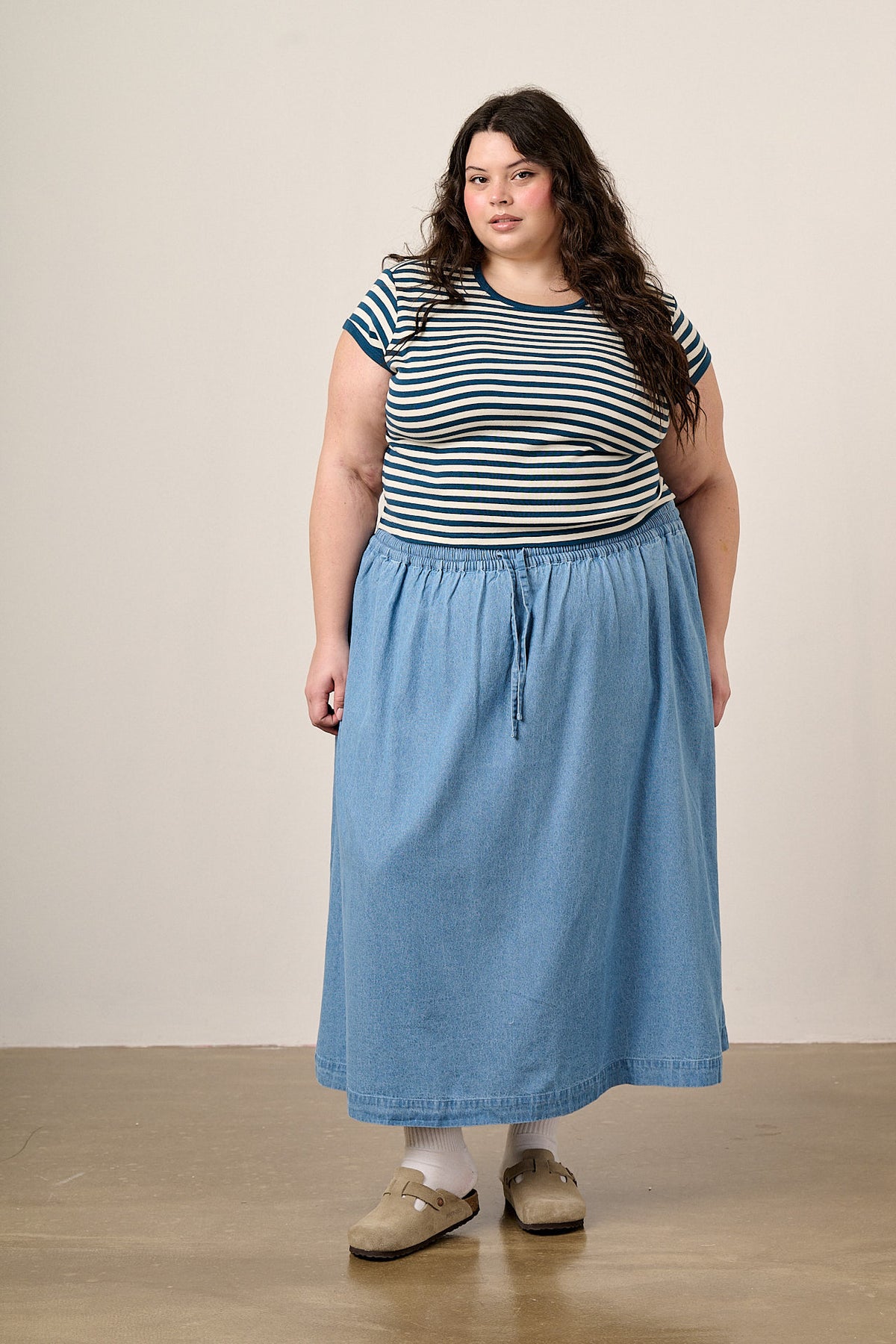 Clara - A-Line Midi Skirt Organic Cotton in Light Blue
