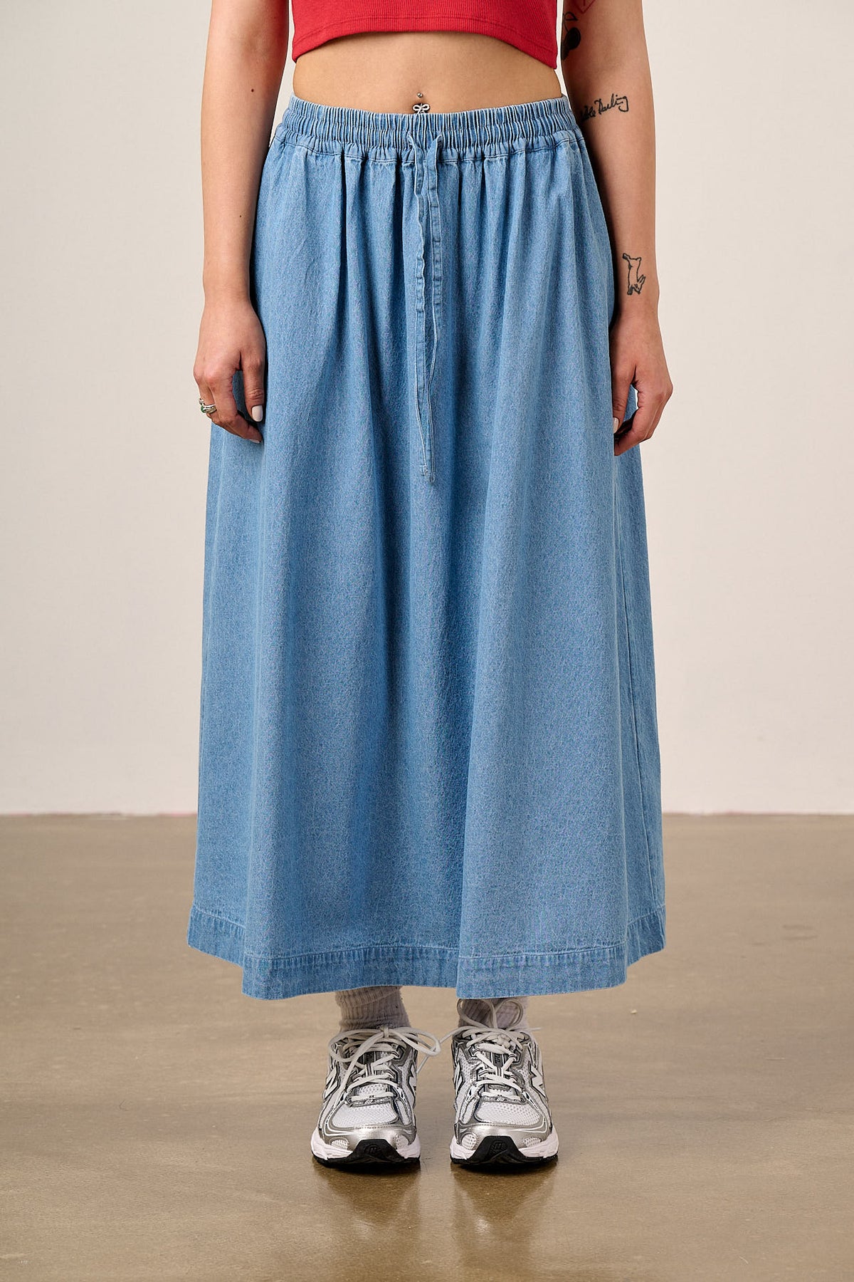Clara - A-Line Midi Skirt Organic Cotton in Light Blue