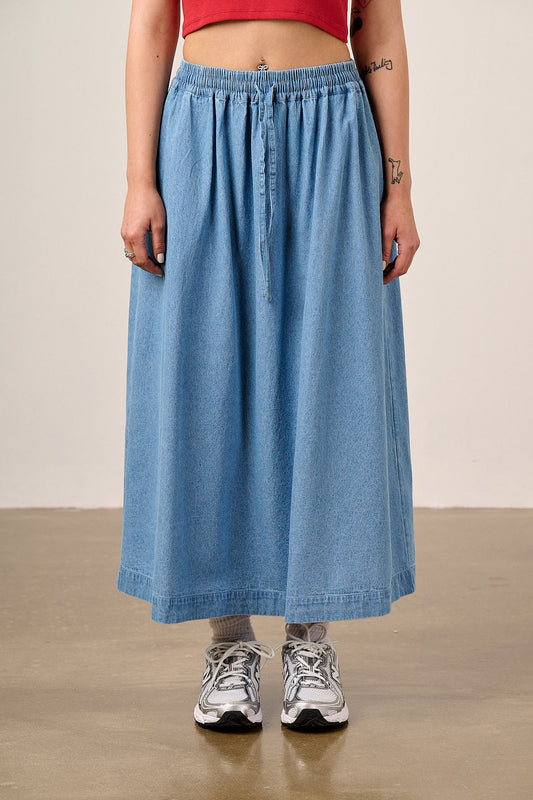 Clara - A-Line Midi Skirt Organic Cotton in Light Blue