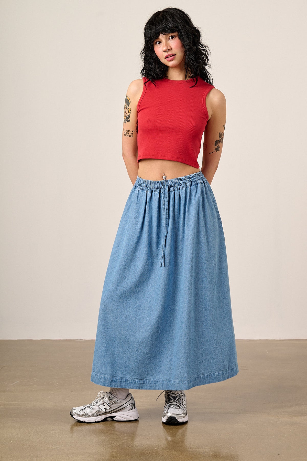 Clara - A-Line Midi Skirt Organic Cotton in Light Blue