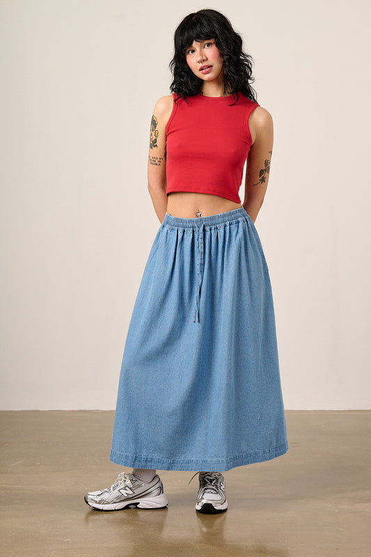 Clara - A-Line Midi Skirt Organic Cotton in Light Blue