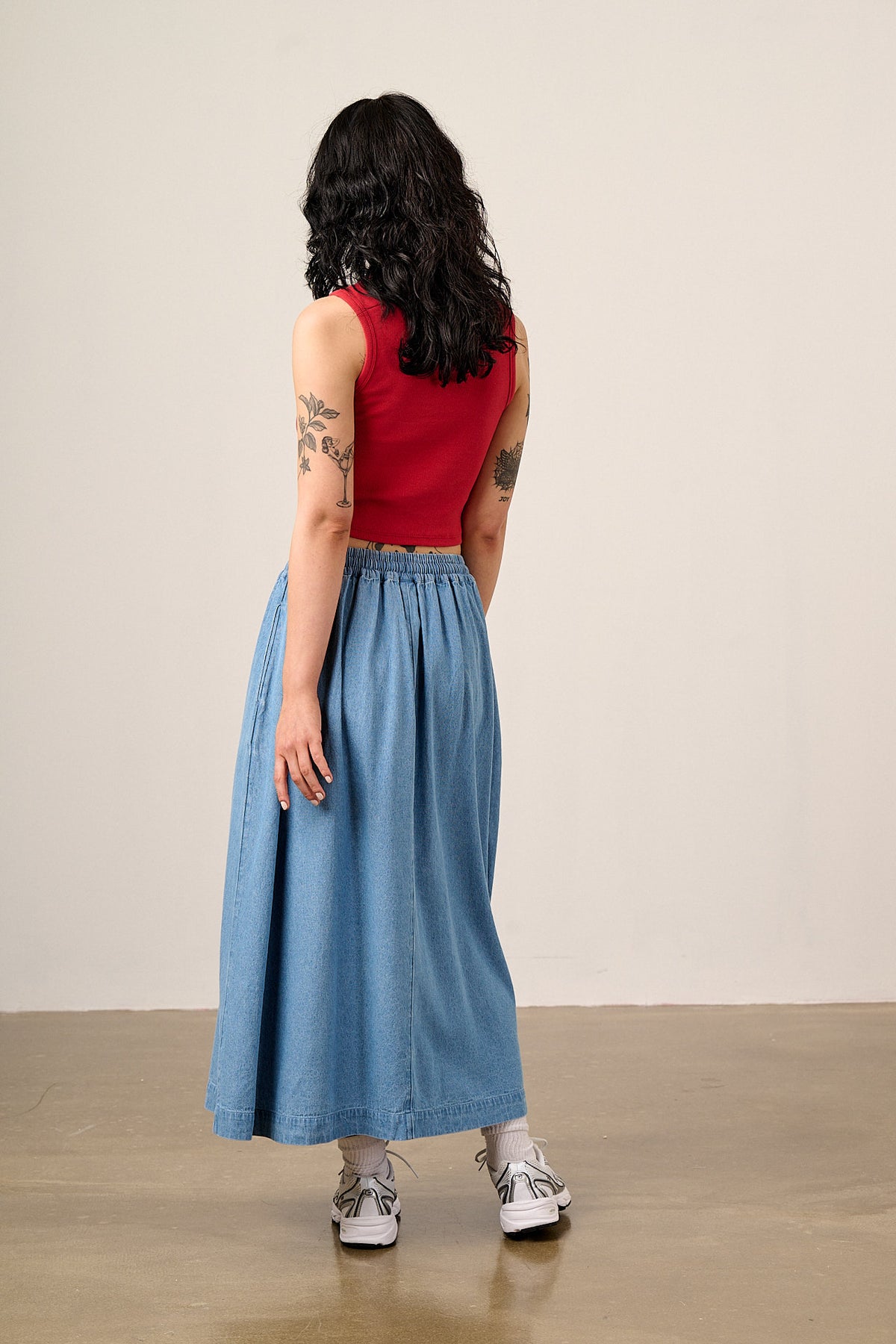 Clara - A-Line Midi Skirt Organic Cotton in Light Blue