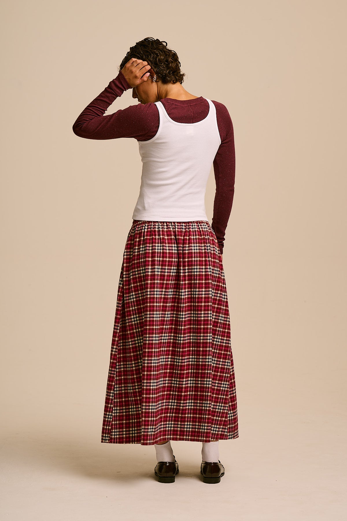 Clara - A-Line Midi Skirt Organic Brushed Cotton in Red Ahoy Check