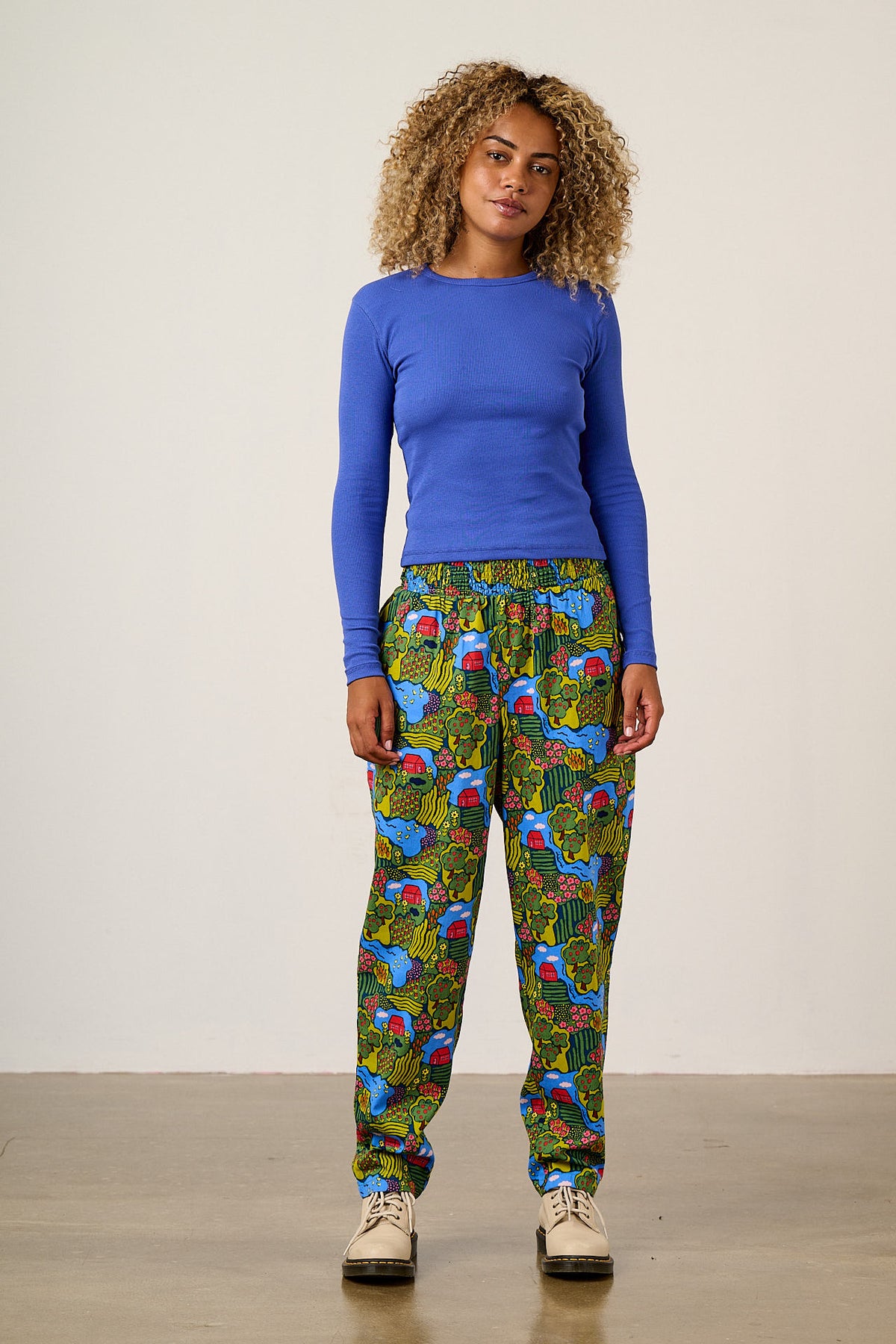 Alexa - Tapered Leg Trousers Organic Cotton in Farmyard Scene