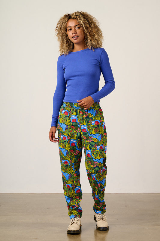 Alexa - Tapered Leg Trousers Organic Cotton in Farmyard Scene