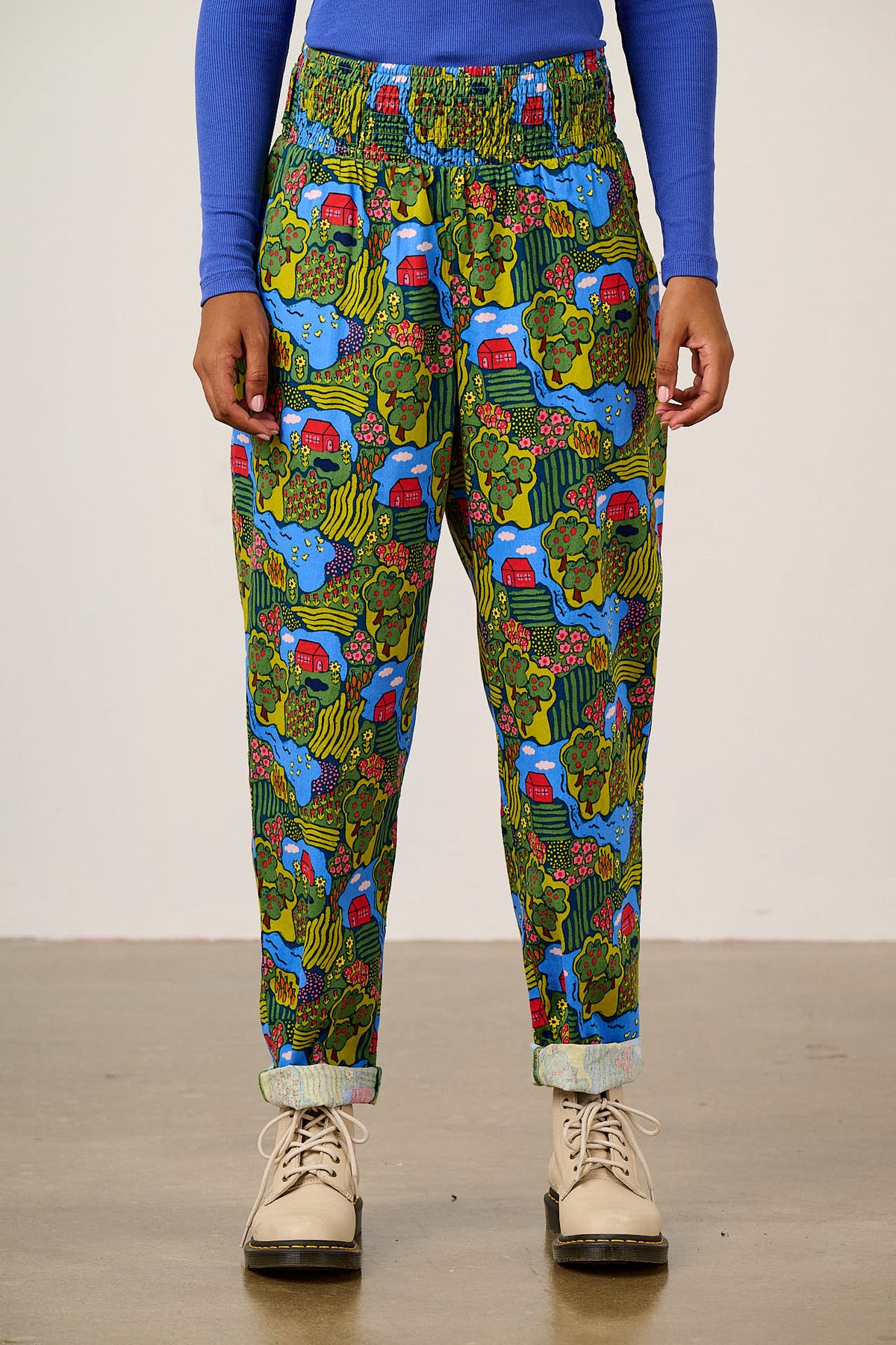 Alexa - Tapered Leg Trousers Organic Cotton in Farmyard Scene