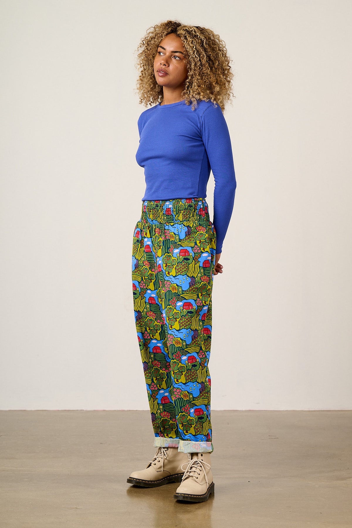 Alexa - Tapered Leg Trousers Organic Cotton in Farmyard Scene