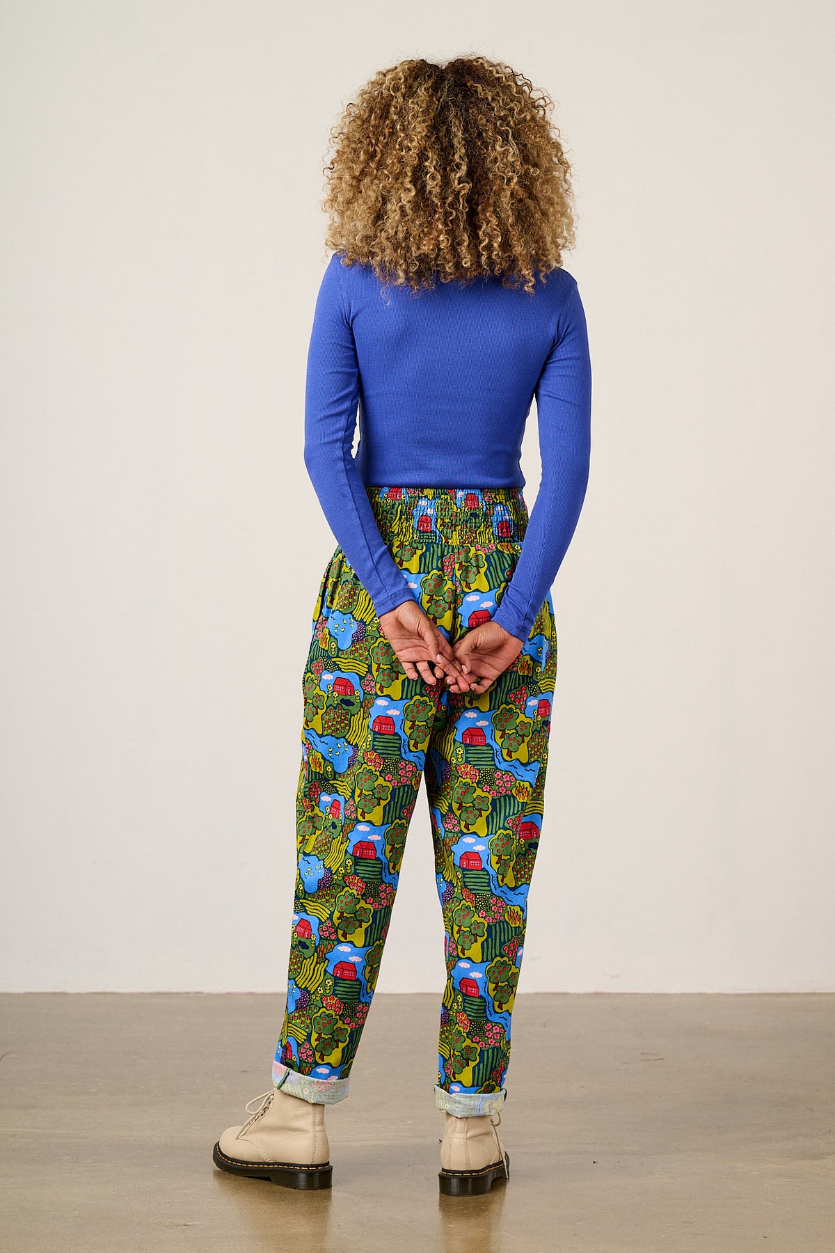 Alexa - Tapered Leg Trousers Organic Cotton in Farmyard Scene