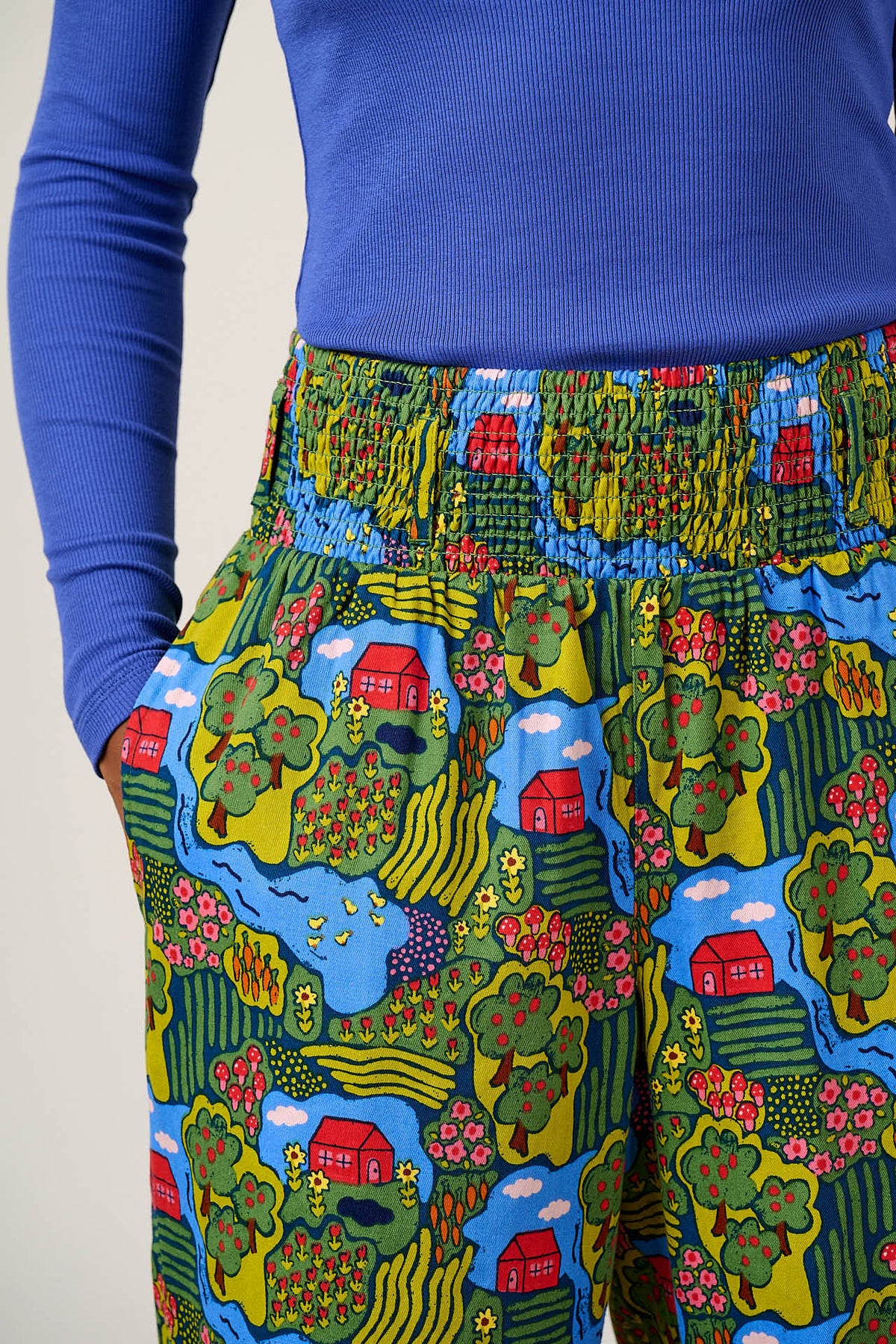 Alexa - Tapered Leg Trousers Organic Cotton in Farmyard Scene