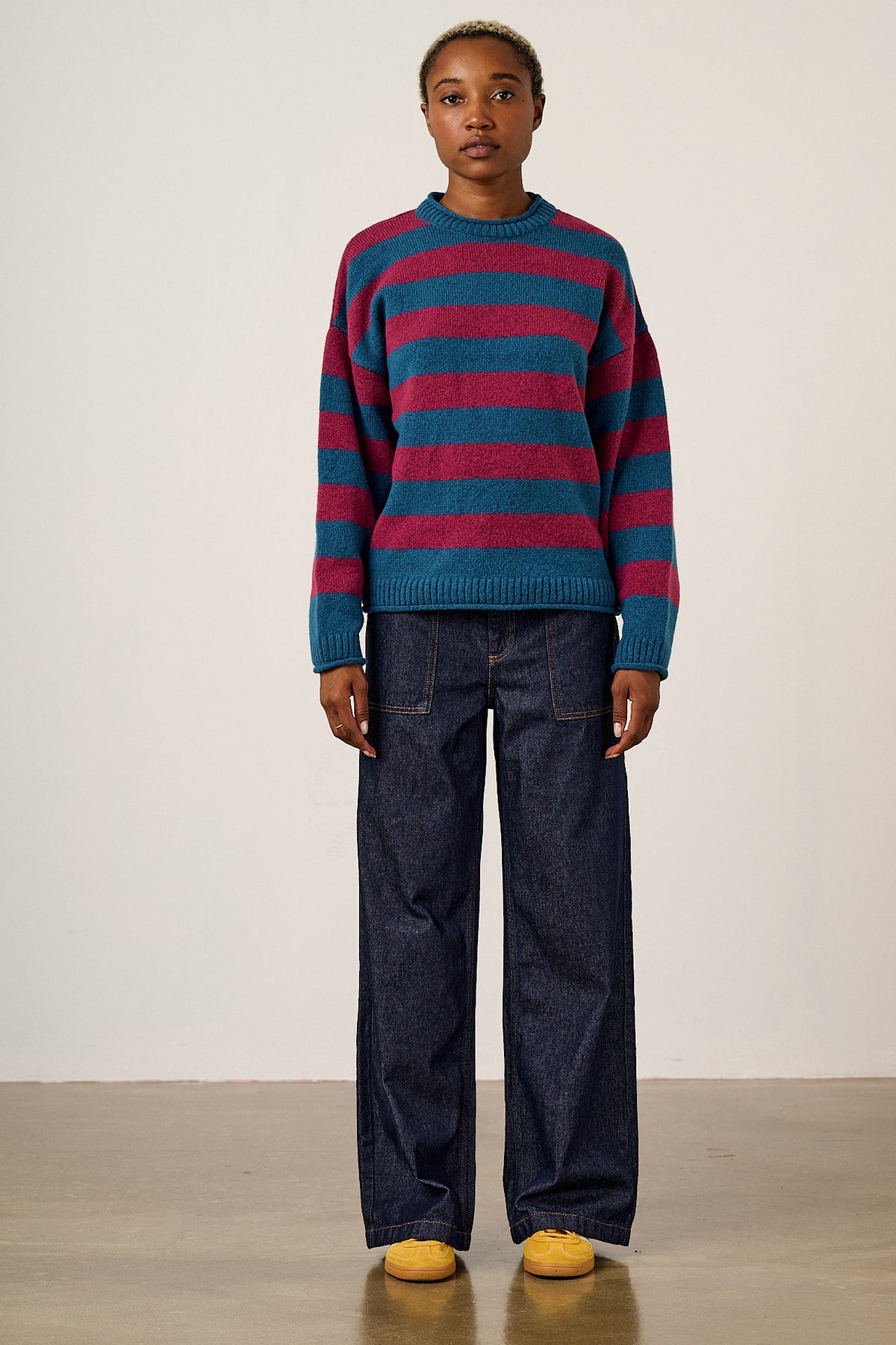 Areum - Oversized Jumper Recycled Polyester Knit in Beetroot Stripe