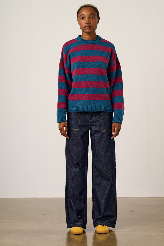 Areum - Oversized Jumper Recycled Polyester Knit in Beetroot Stripe