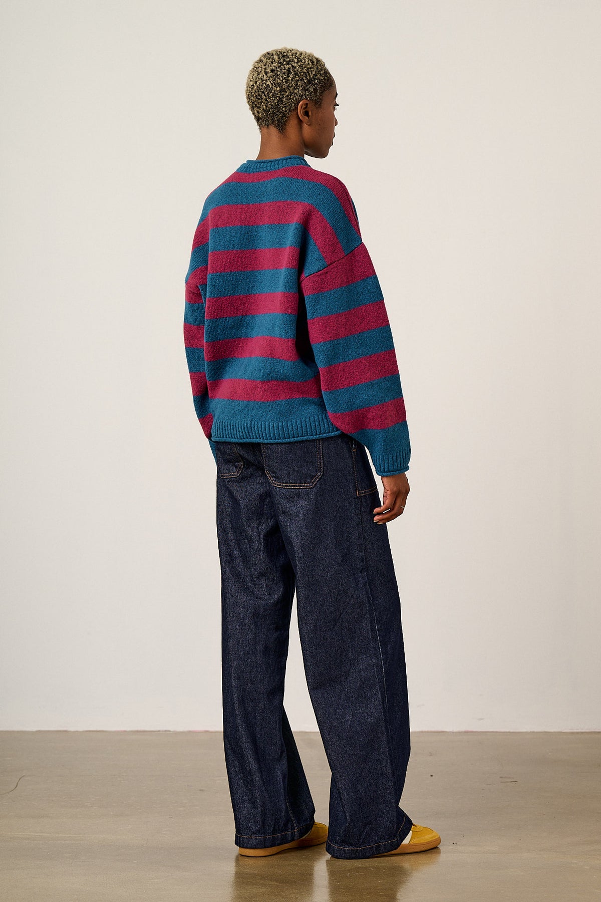Areum - Oversized Jumper Recycled Polyester Knit in Beetroot Stripe