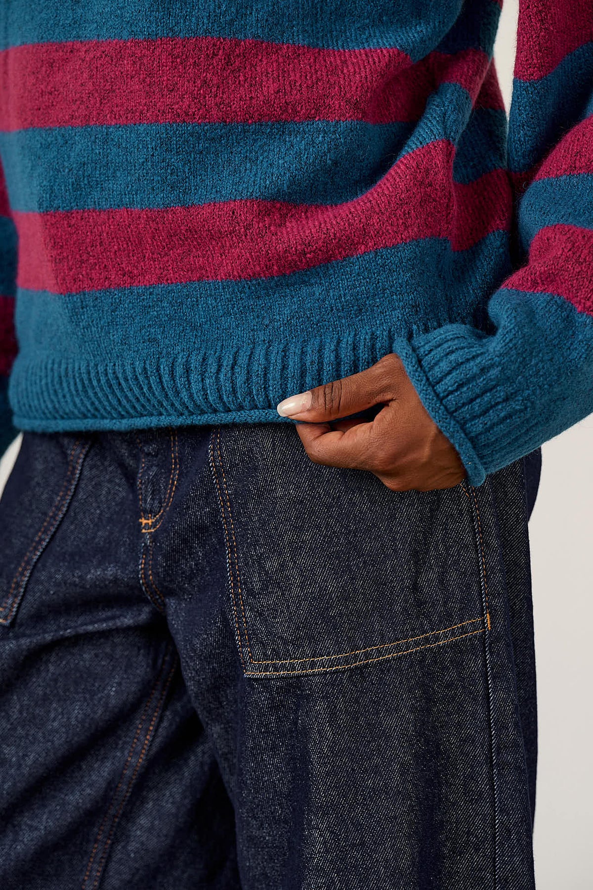 Areum - Oversized Jumper Recycled Polyester Knit in Beetroot Stripe