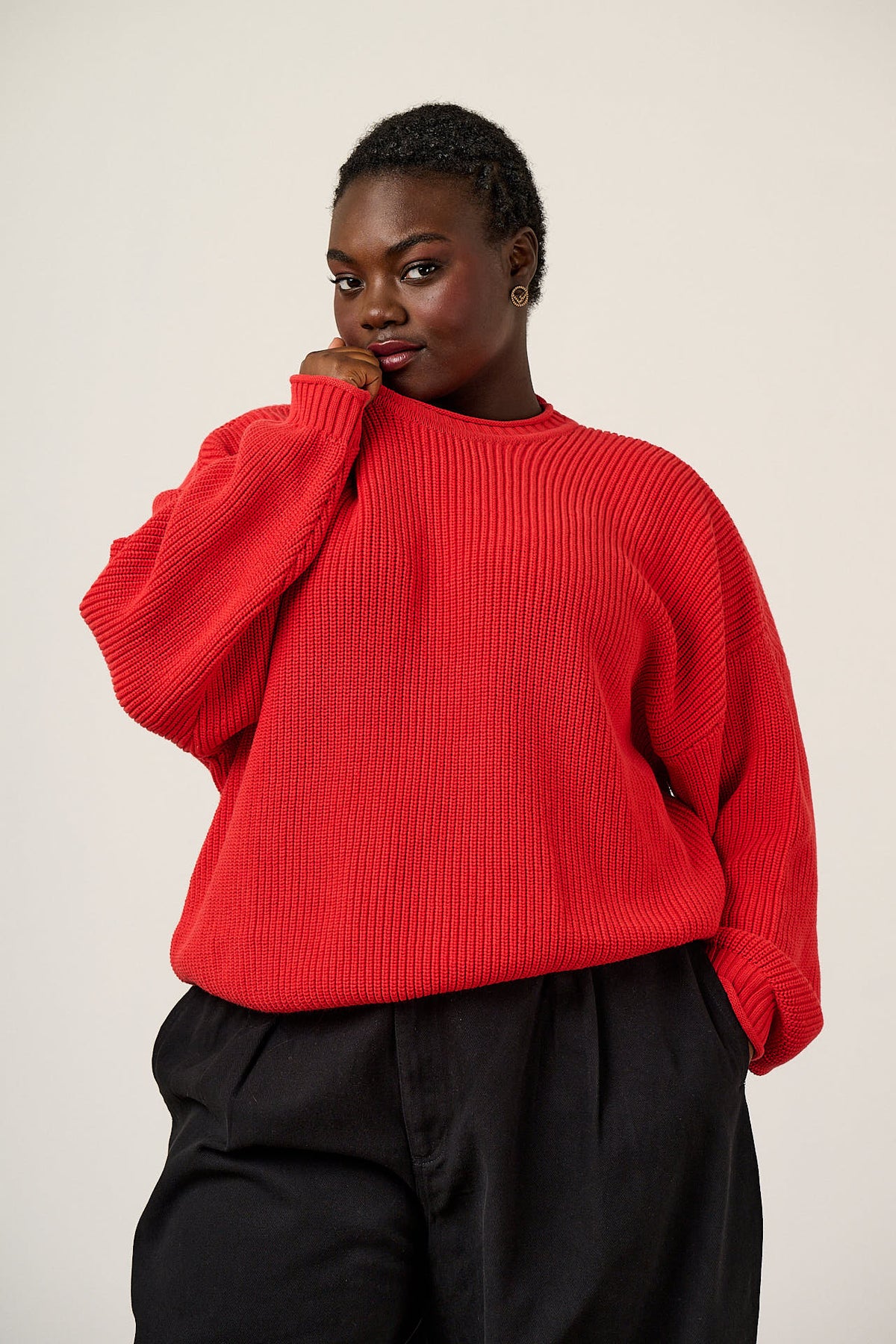 Areum - Oversized Jumper Organic Cotton Knit in Red