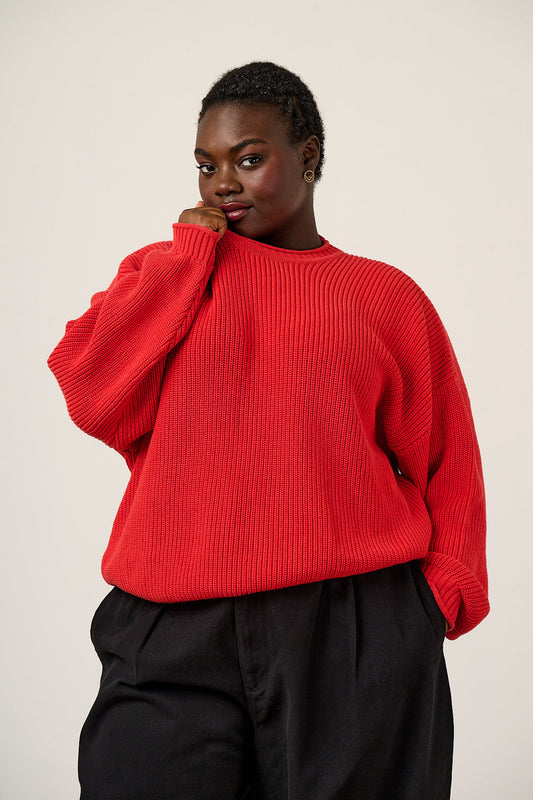 Areum - Oversized Jumper Organic Cotton Knit in Red