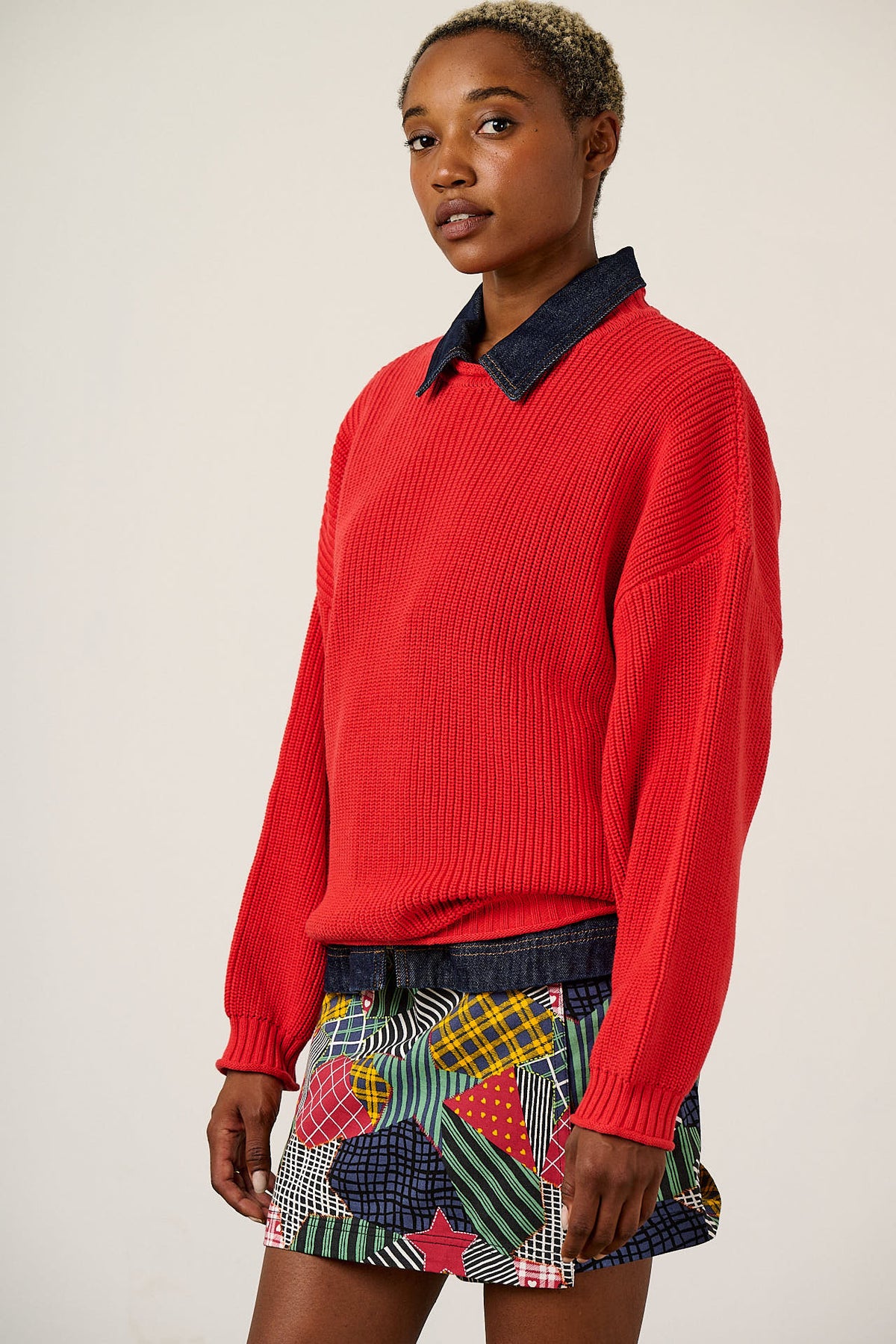 Areum - Oversized Jumper Organic Cotton Knit in Red