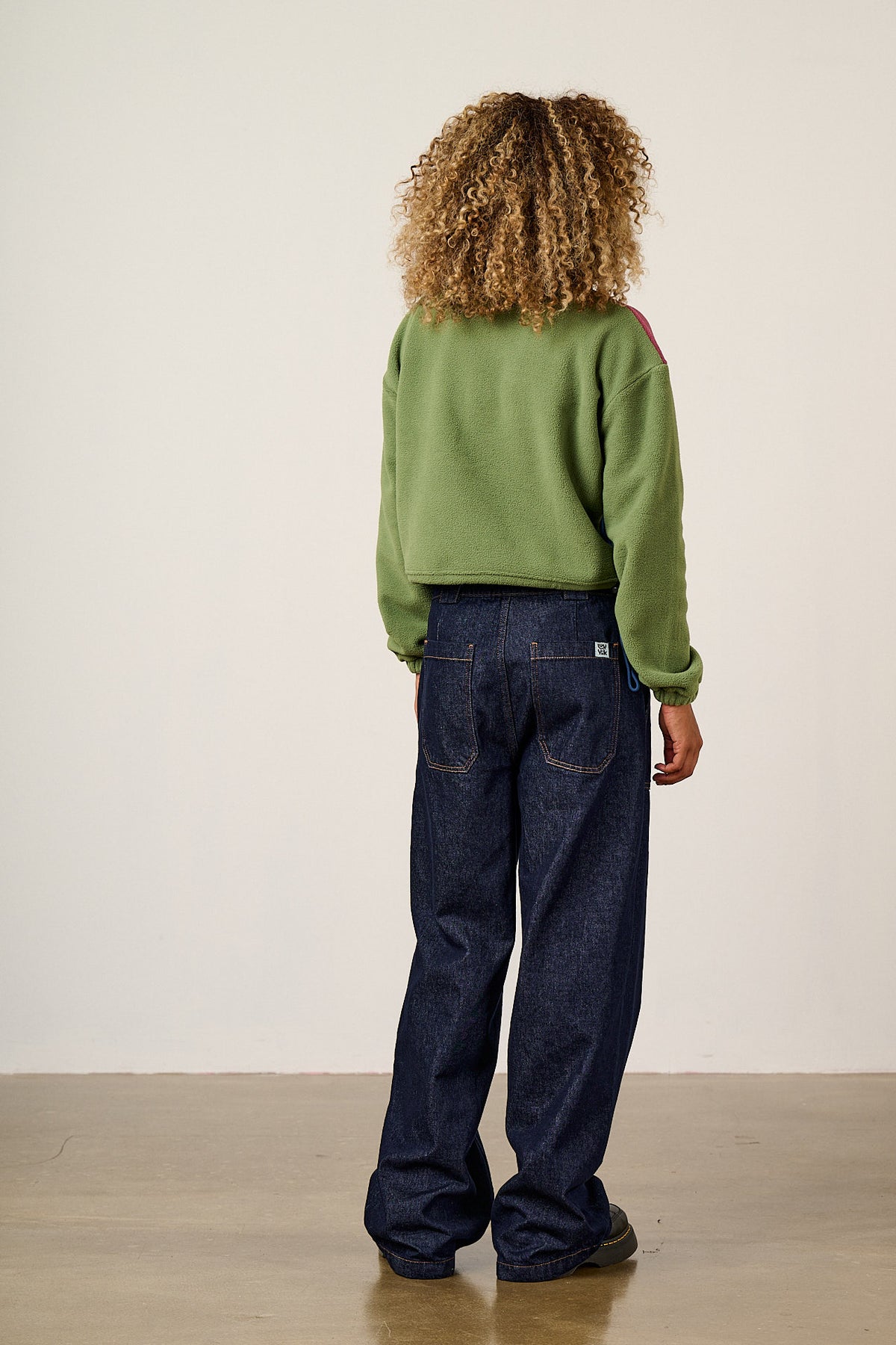 Blake - Cropped Fleece Recycled Polyester in Green, Purple and Blue Colourblock