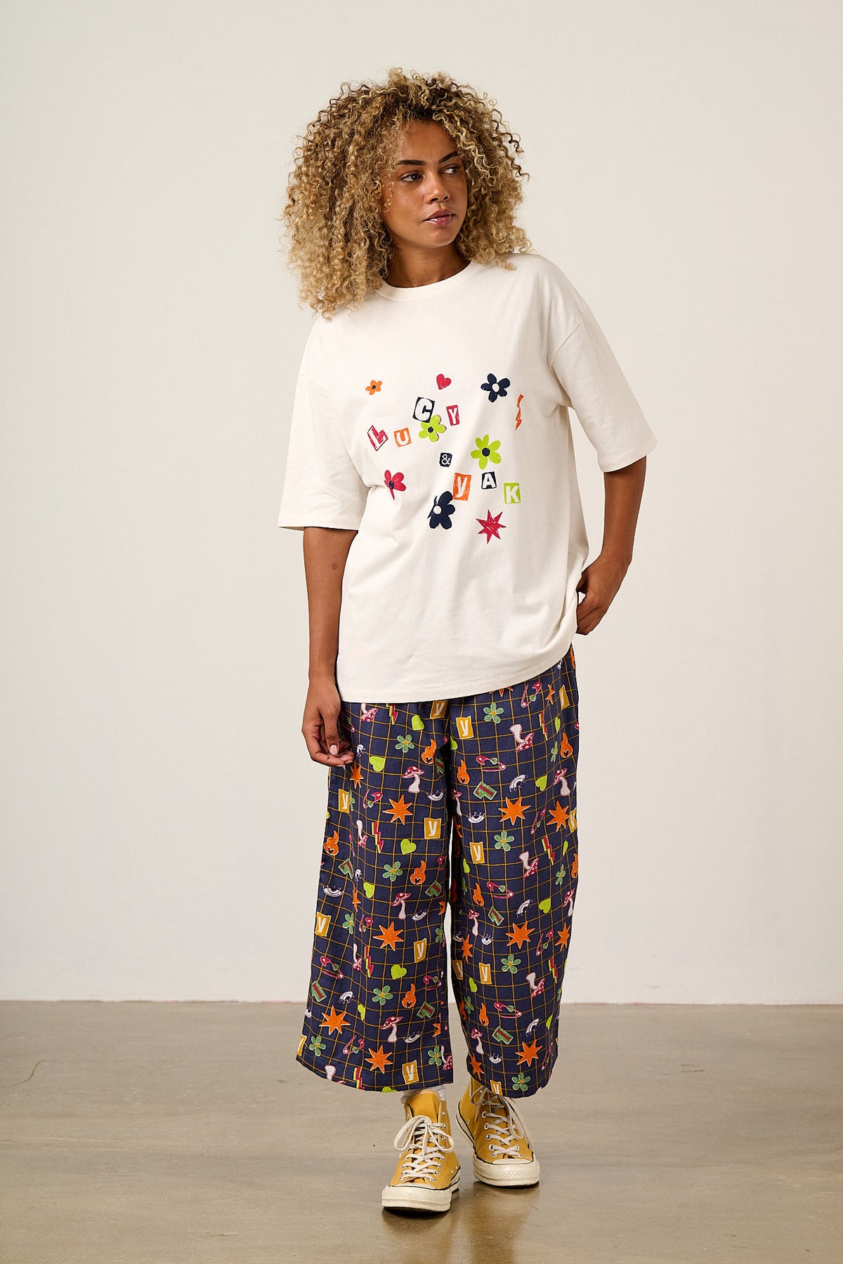 Chuck - Wide Leg Trousers Organic Cotton in Punk Energy Grid