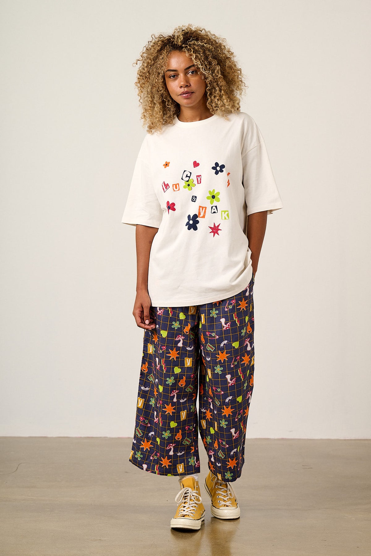 Chuck - Wide Leg Trousers Organic Cotton in Punk Energy Grid
