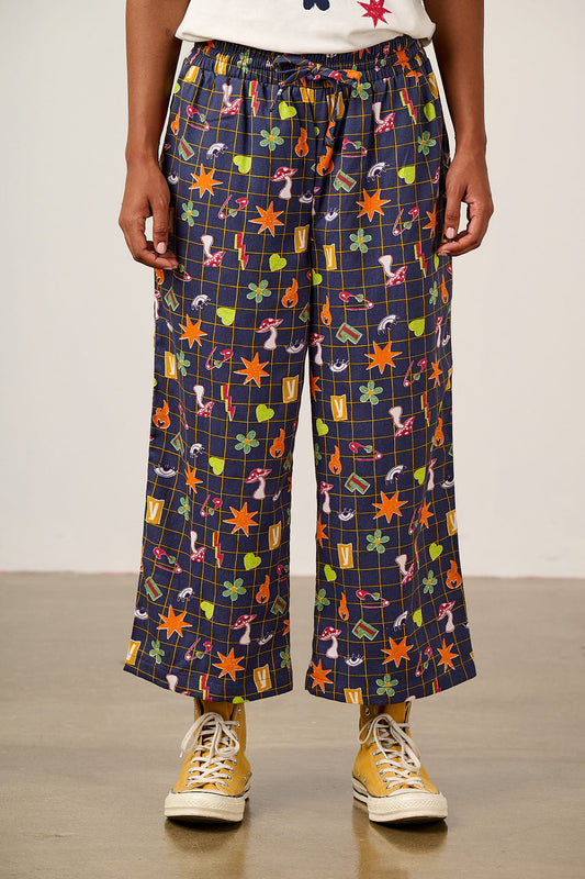Chuck - Wide Leg Trousers Organic Cotton in Punk Energy Grid