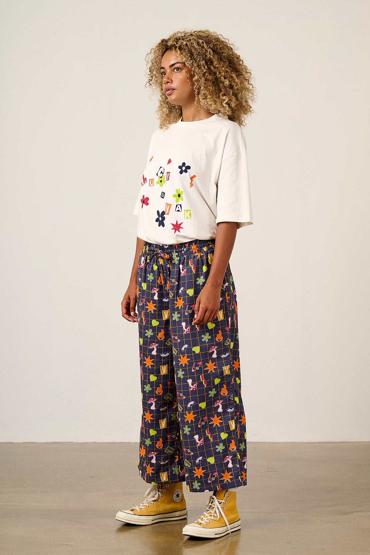 Chuck - Wide Leg Trousers Organic Cotton in Punk Energy Grid
