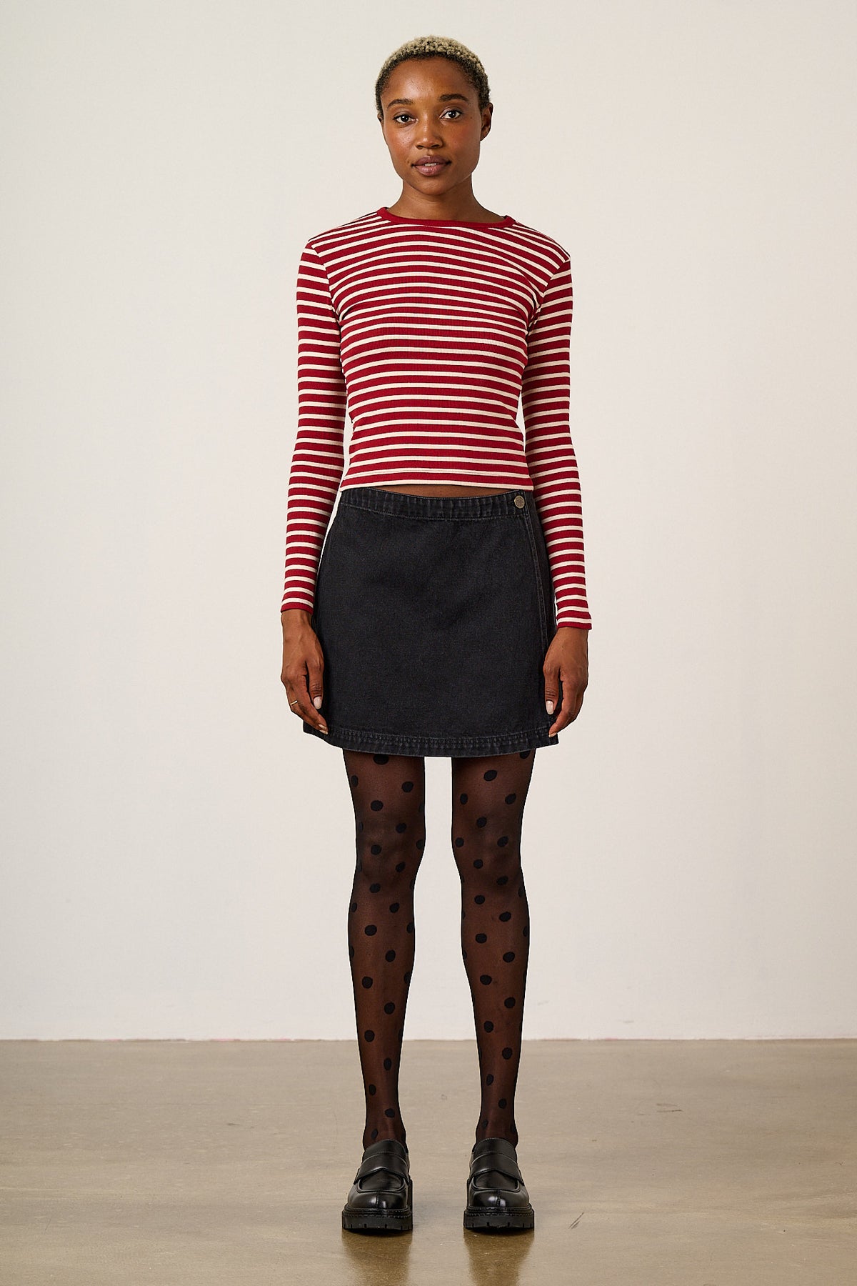 Grayson - Long Sleeve Top Cotton in Maroon Stripe