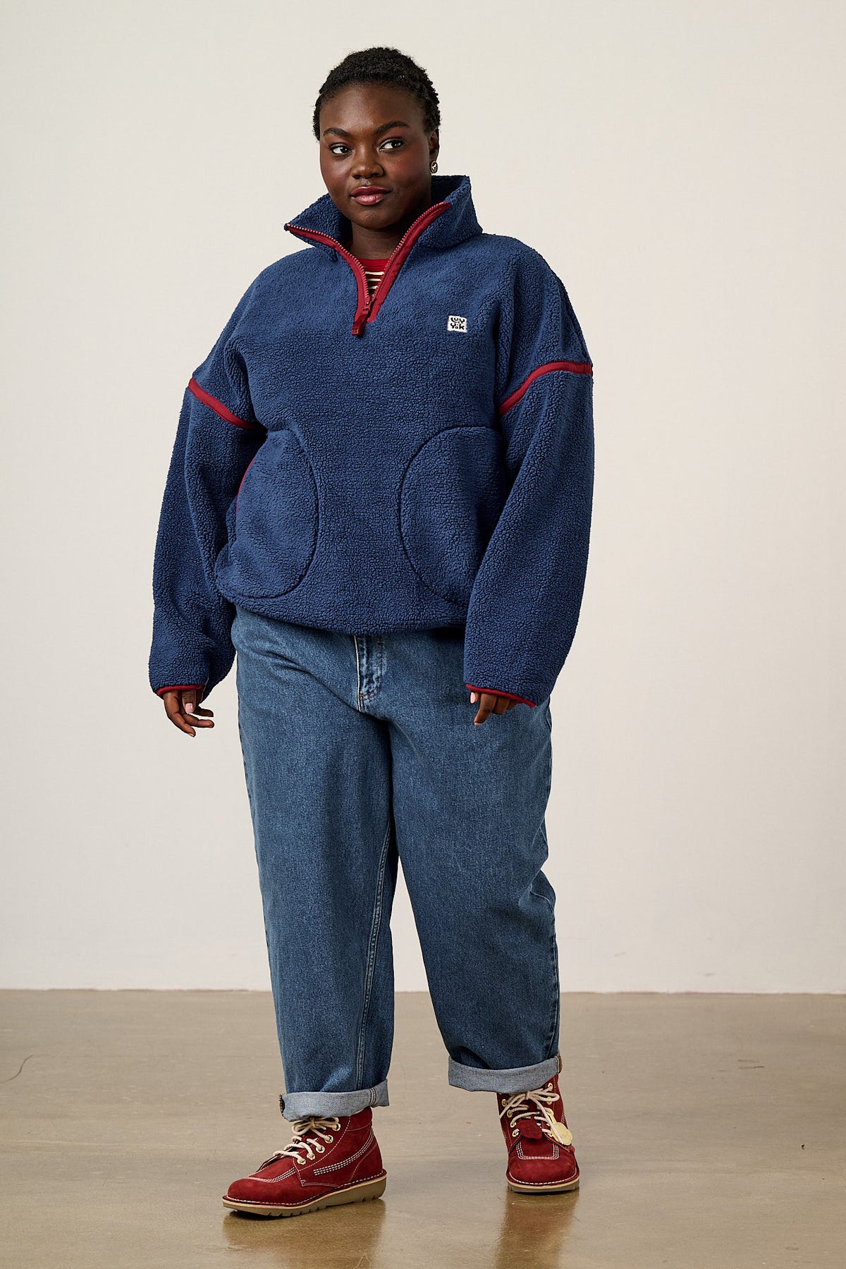 Hadley - Half Zip Fleece Recycled Polyester Borg in Navy and Burgundy