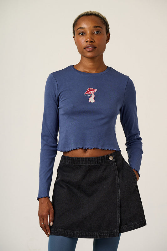 Hansel - Long Sleeve Top Organic Cotton in Mushroom Embroidery