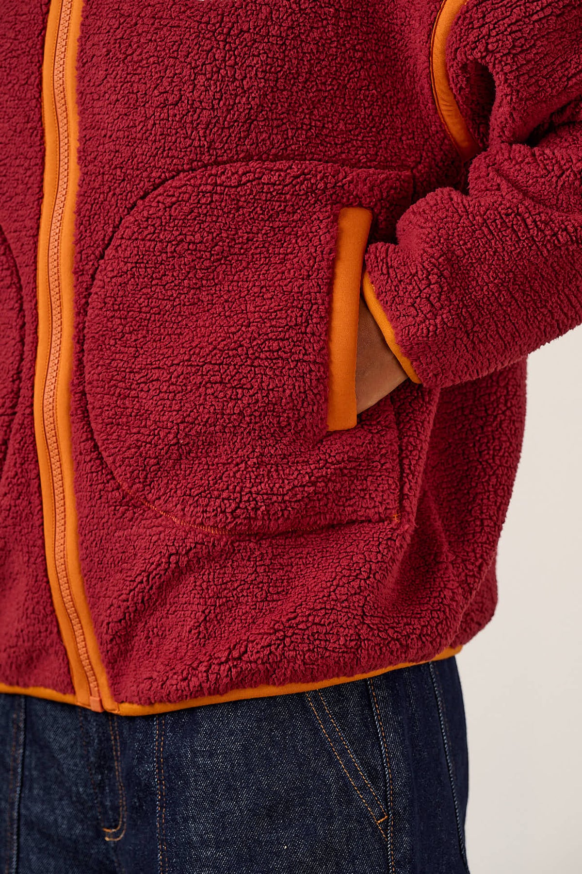 Hayes - Zip Through Fleece Recycled Polyester Borg in Red and Orange