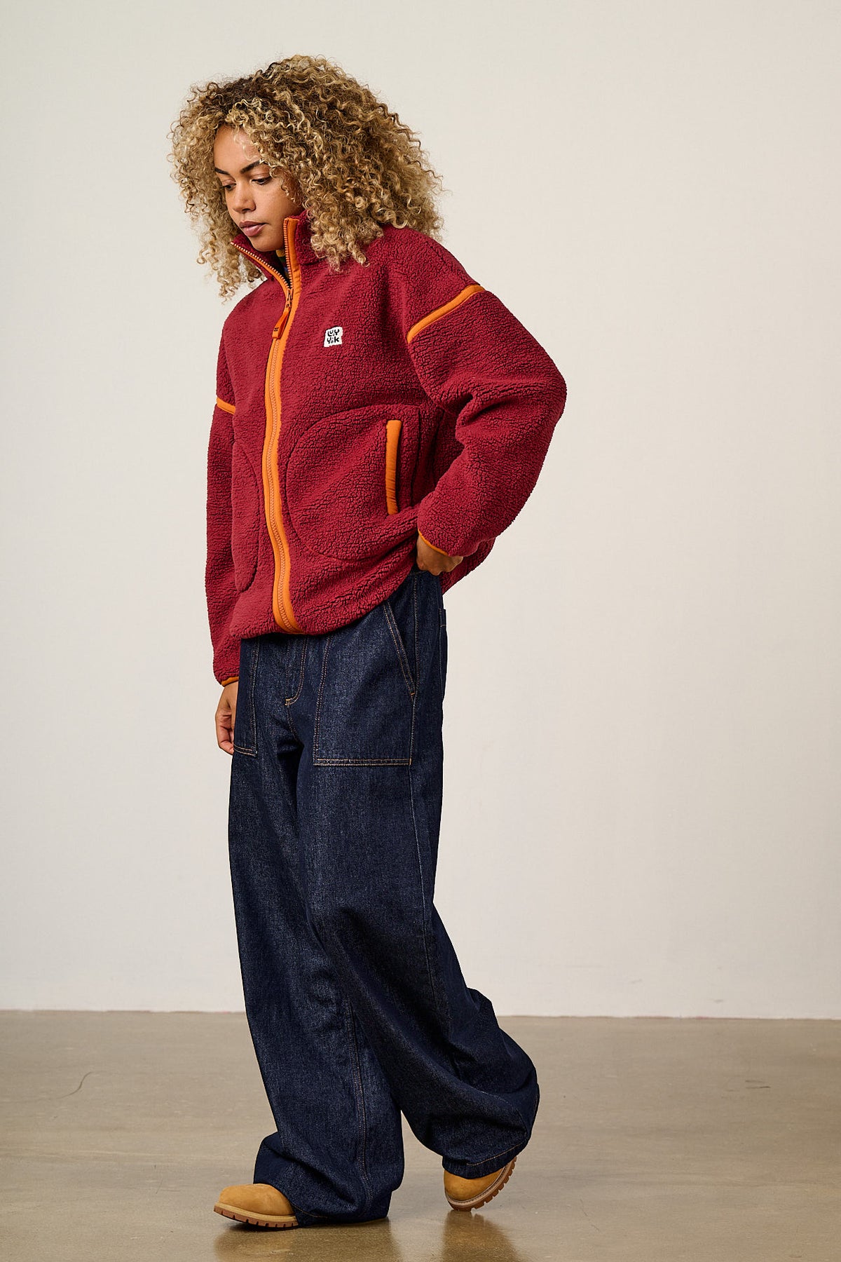 Hayes - Zip Through Fleece Recycled Polyester Borg in Red and Orange