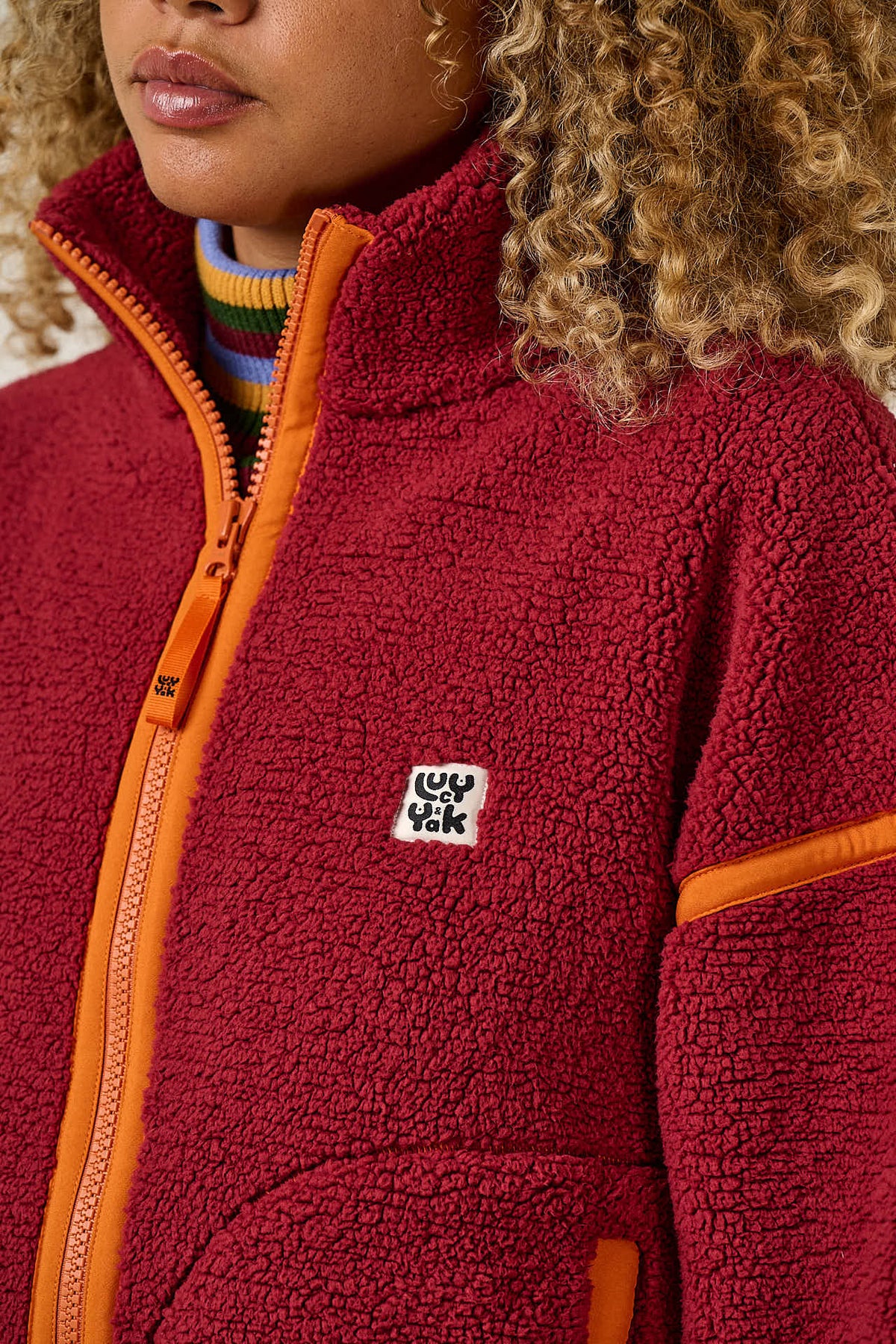 Hayes - Zip Through Fleece Recycled Polyester Borg in Red and Orange