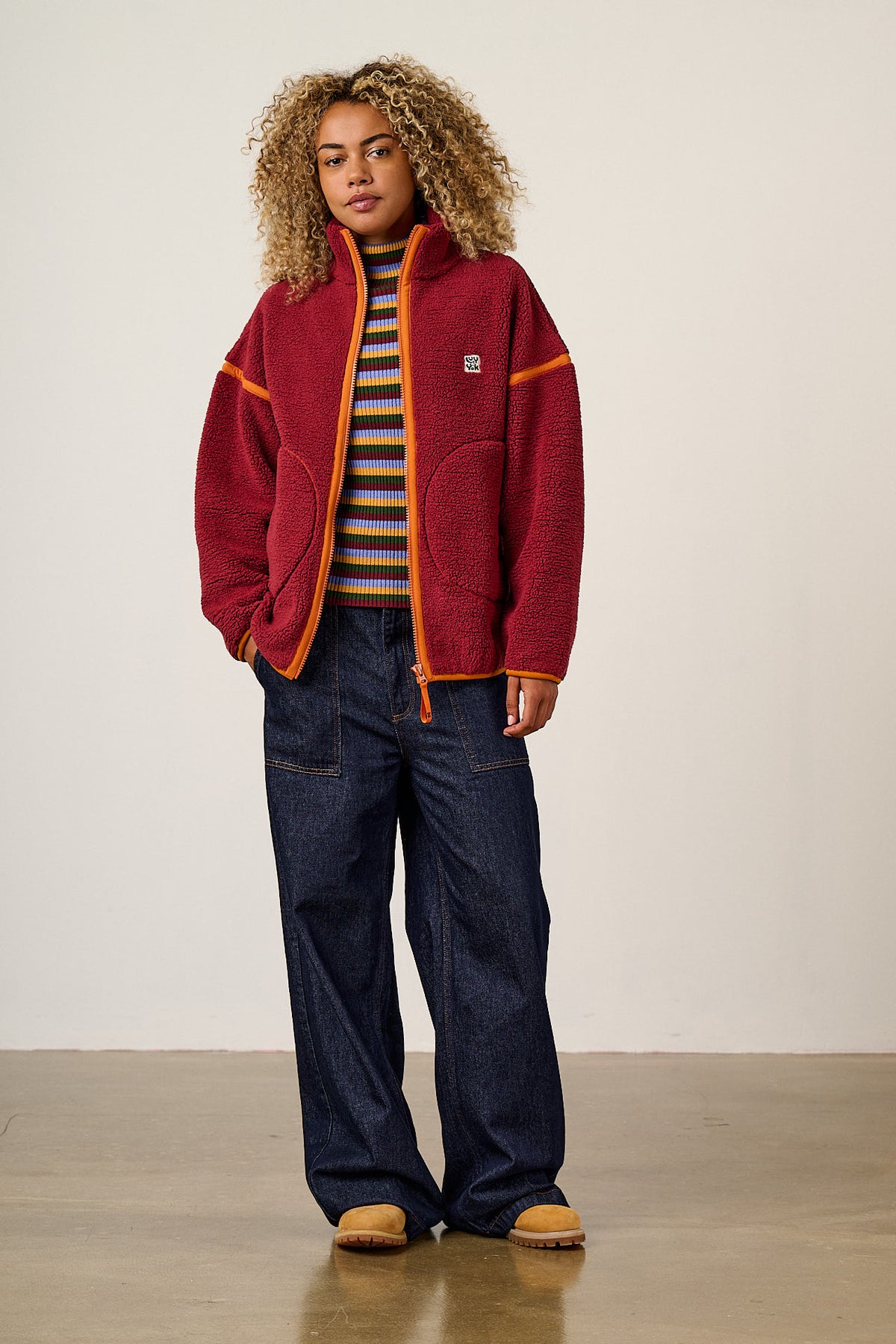 Hayes - Zip Through Fleece Recycled Polyester Borg in Red and Orange