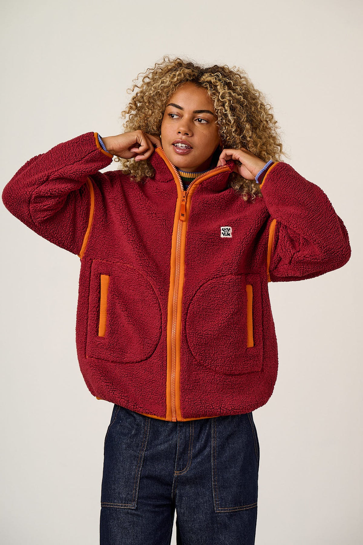 Hayes - Zip Through Fleece Recycled Polyester Borg in Red and Orange