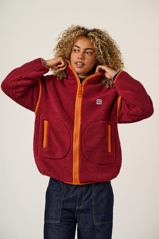 Hayes - Zip Through Fleece Recycled Polyester Borg in Red and Orange