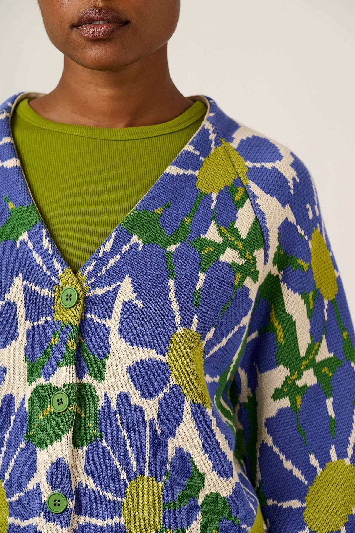 Juniper - Cardigan Organic Cotton Knit in Large Floral
